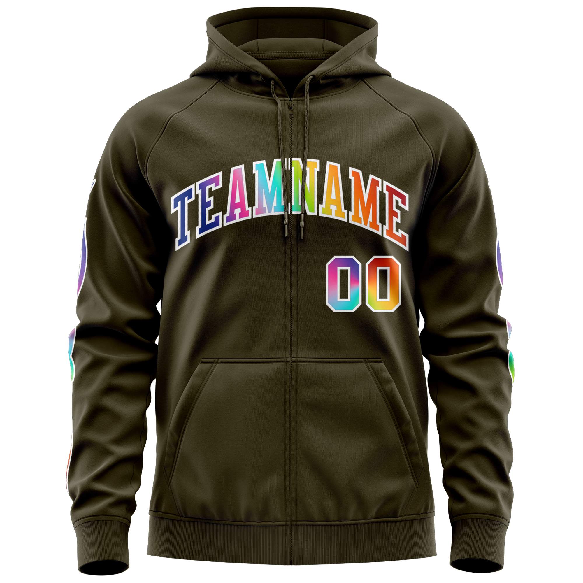 Custom Stitched Olive White Sports Full-Zip Sweatshirt Hoodie with Colored Flames| KXKSHOP