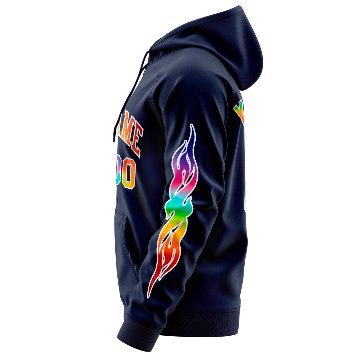 Custom Stitched Navy White Sports Full-Zip Sweatshirt Hoodie with Colored Flames| KXKSHOP