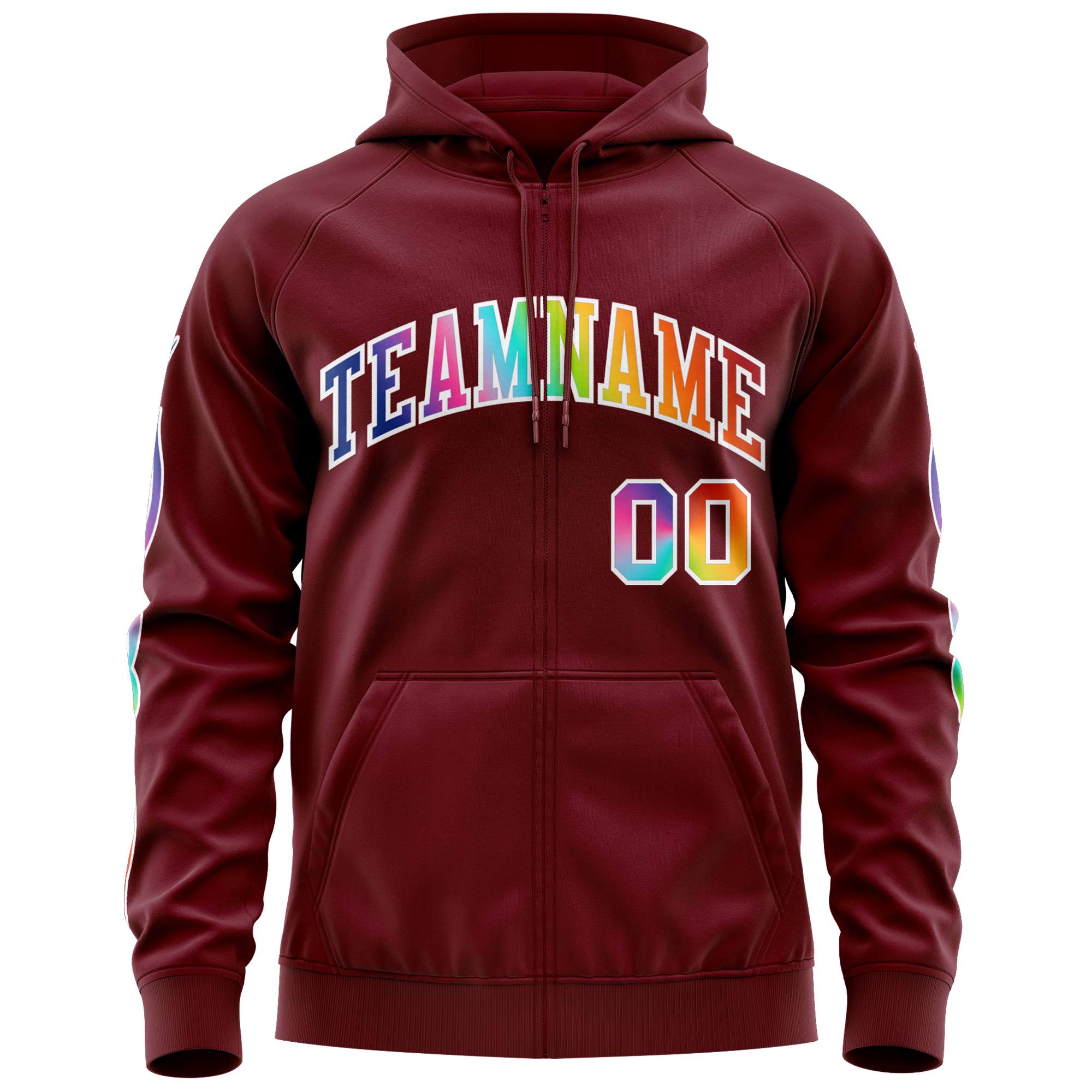 Custom Stitched Crimson White Sports Full-Zip Sweatshirt Hoodie with Colored Flames| KXKSHOP