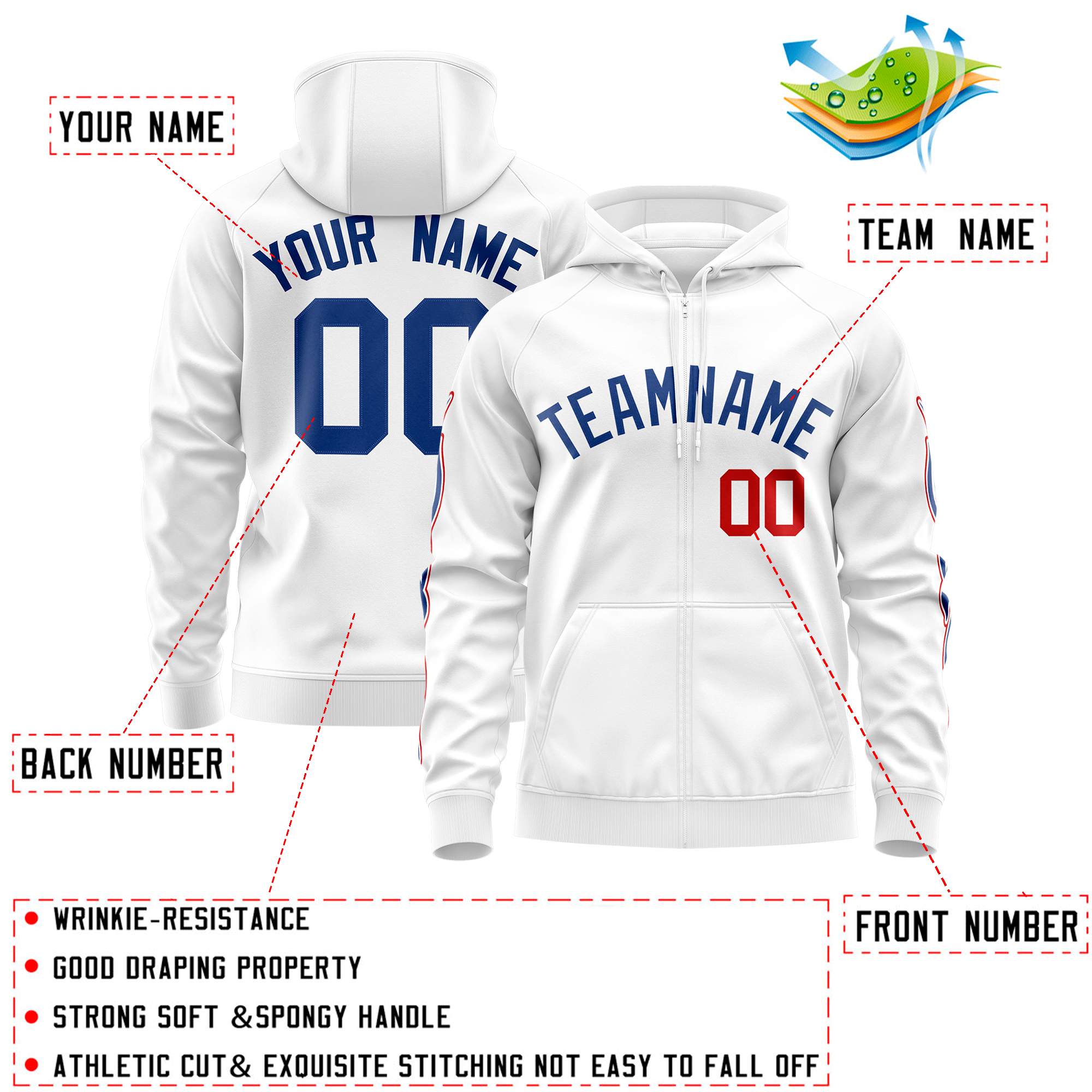 Custom Stitched White Royal Sports Full-Zip Sweatshirt Hoodie with Flame| KXKSHOP