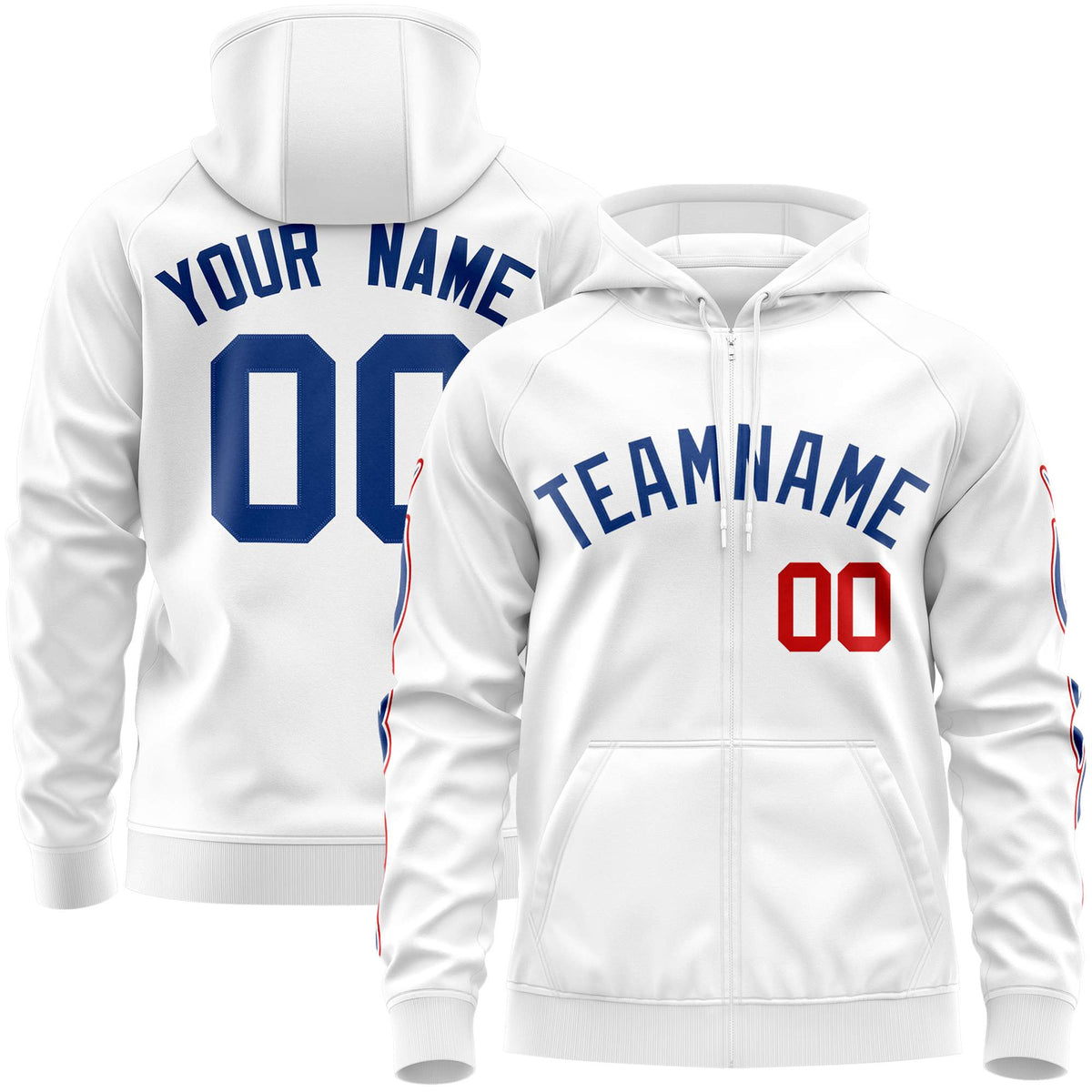 Custom Stitched White Royal Sports Full-Zip Sweatshirt Hoodie with Flame| KXKSHOP