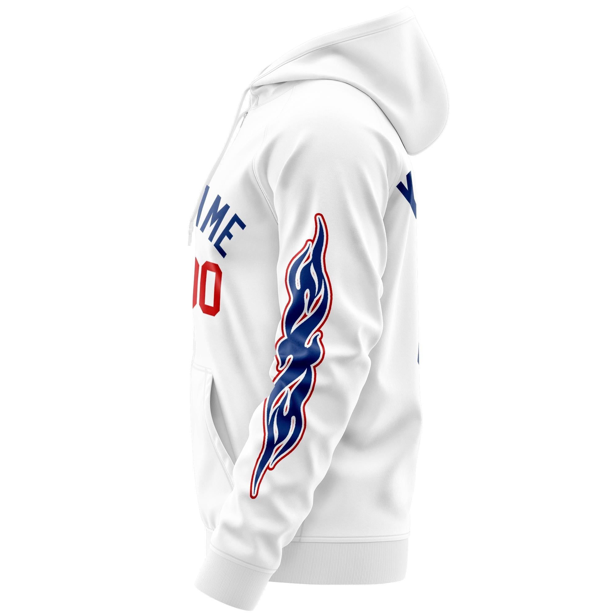Custom Stitched White Royal Sports Full-Zip Sweatshirt Hoodie with Flame| KXKSHOP
