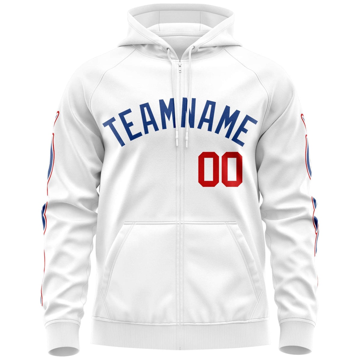 Custom Stitched White Royal Sports Full-Zip Sweatshirt Hoodie with Flame| KXKSHOP