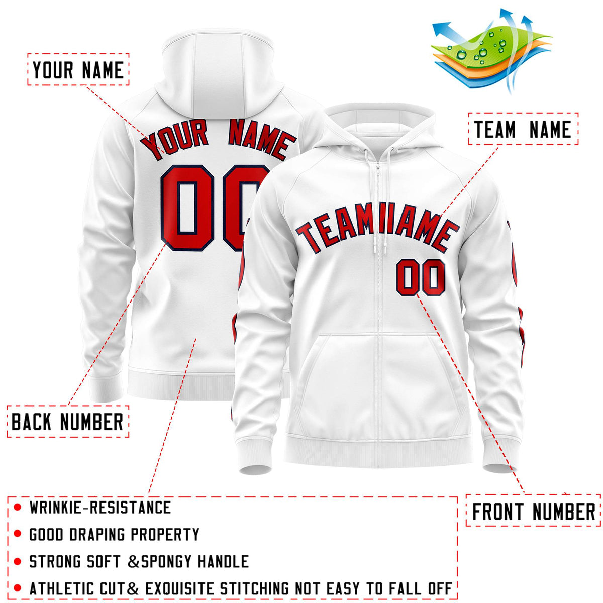 Custom Stitched White Red Sports Full-Zip Sweatshirt Hoodie with Flame| KXKSHOP