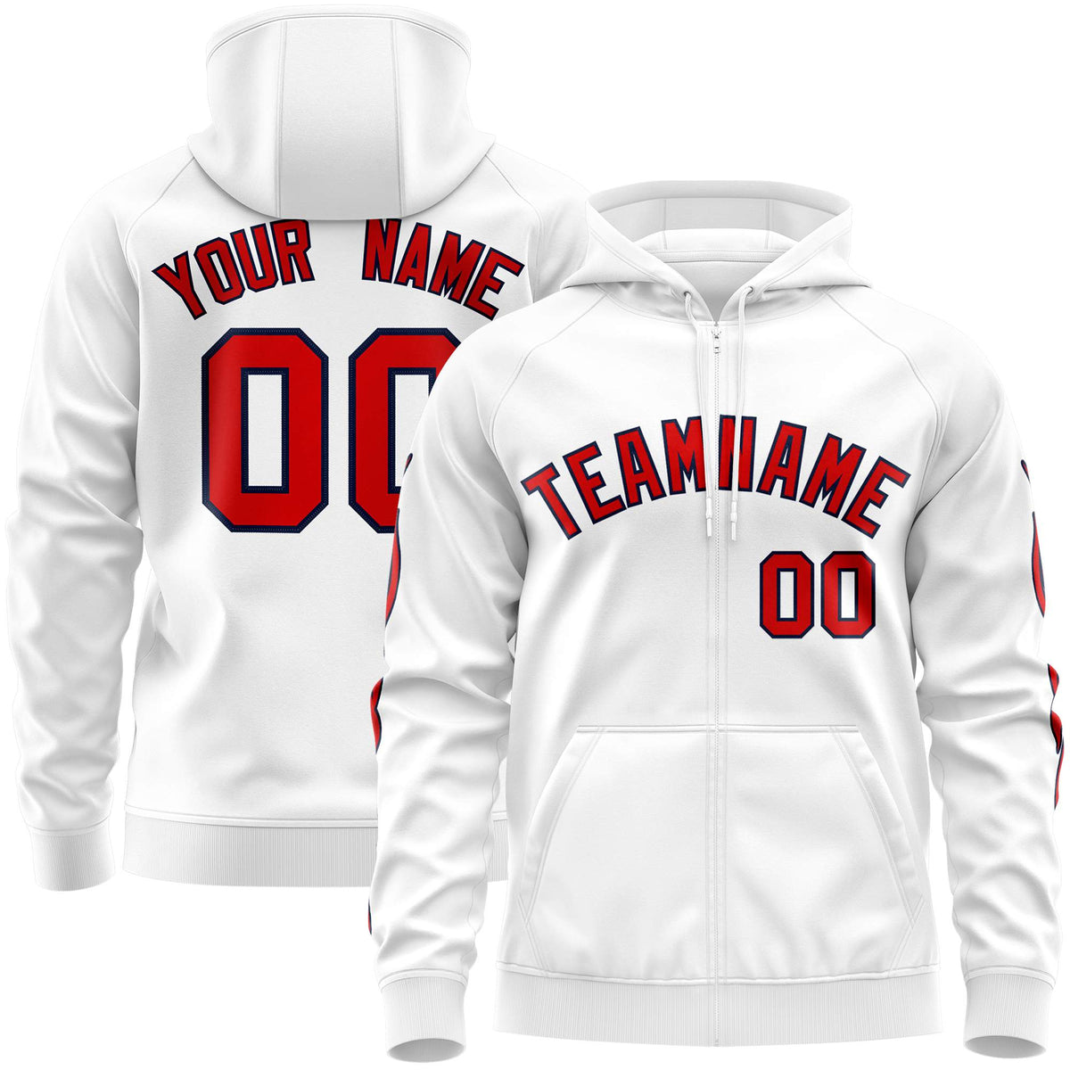 Custom Stitched White Red Sports Full-Zip Sweatshirt Hoodie with Flame| KXKSHOP