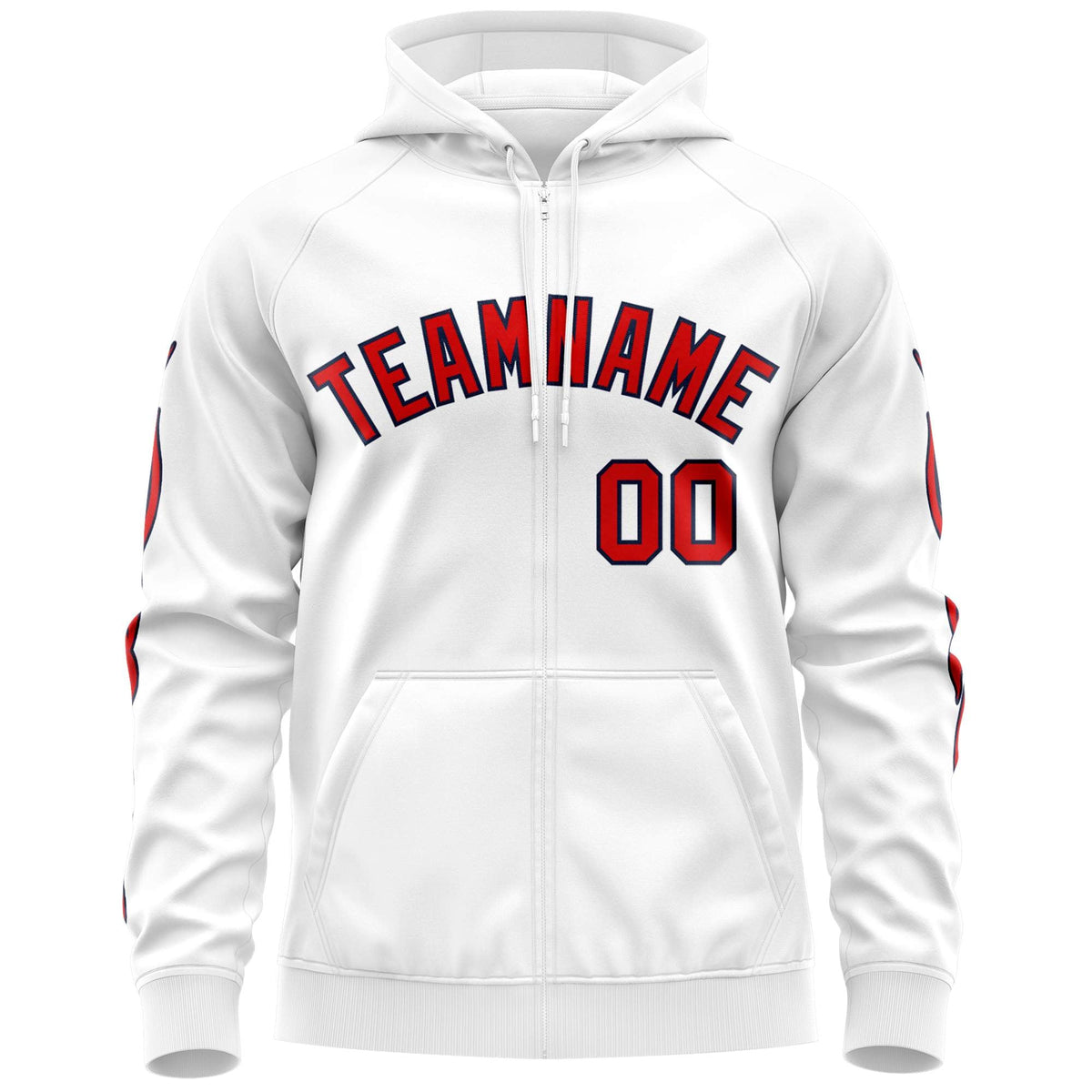 Custom Stitched White Red Sports Full-Zip Sweatshirt Hoodie with Flame| KXKSHOP