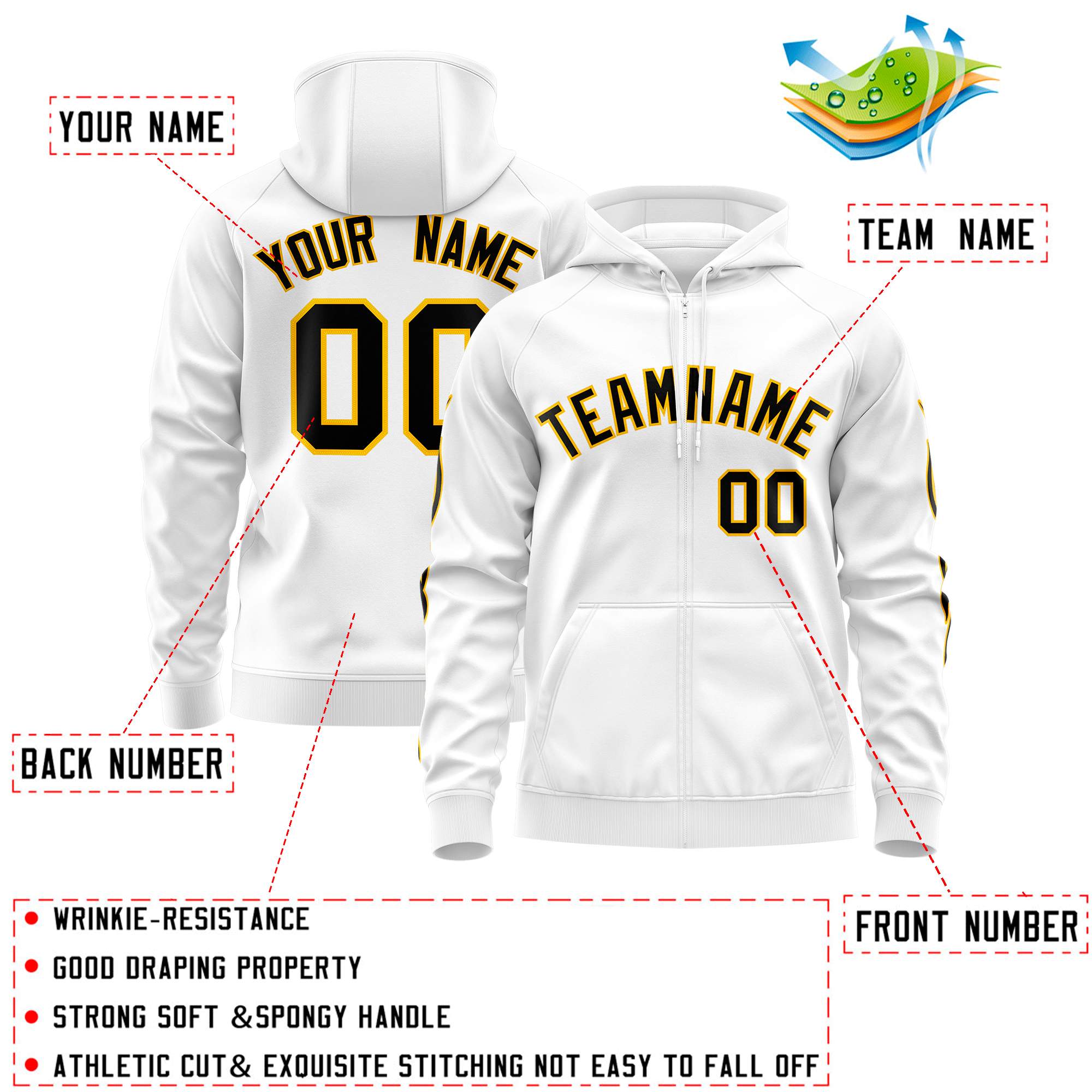 Custom Stitched White Black Sports Full-Zip Sweatshirt Hoodie with Flame| KXKSHOP