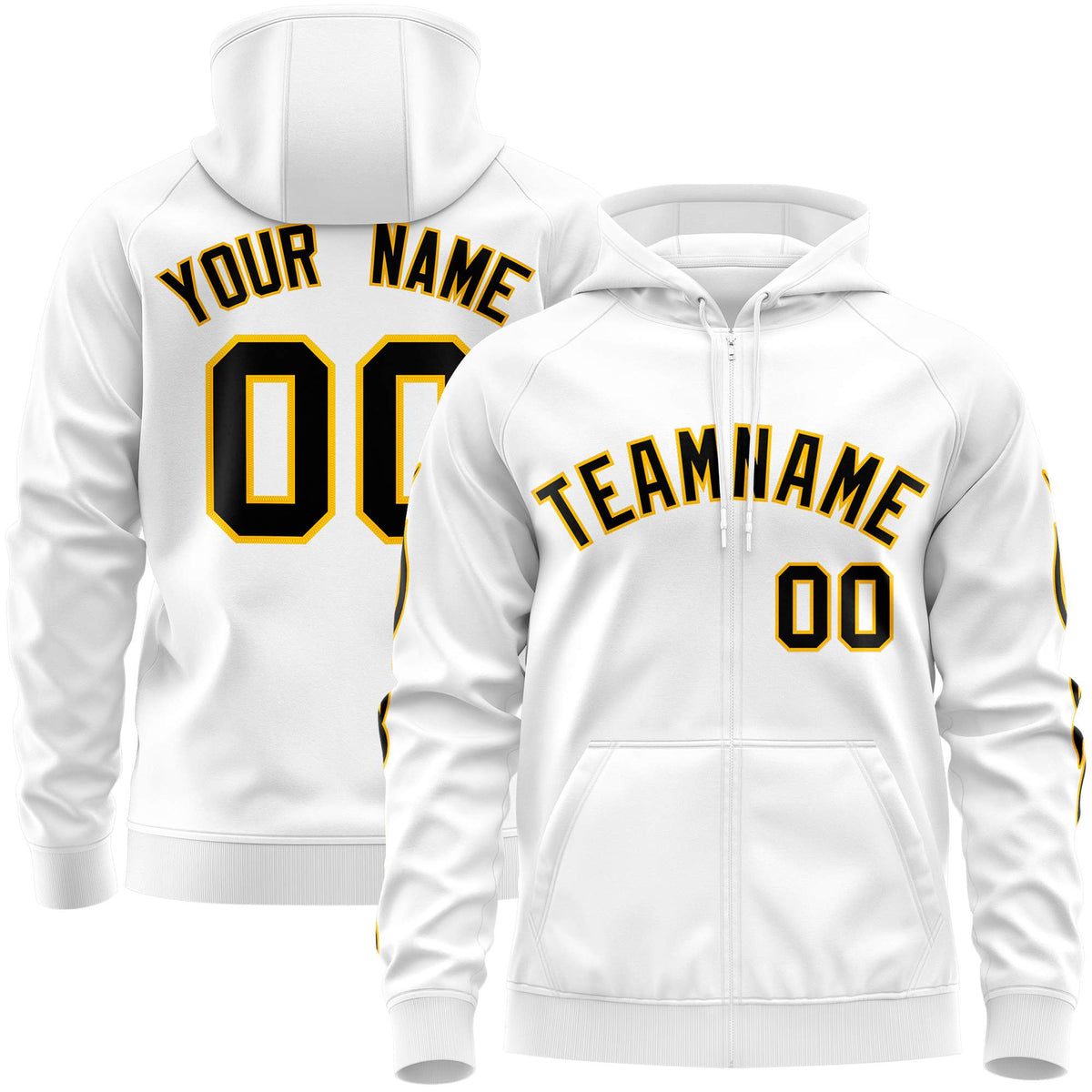 Custom Stitched White Black Sports Full-Zip Sweatshirt Hoodie with Flame| KXKSHOP