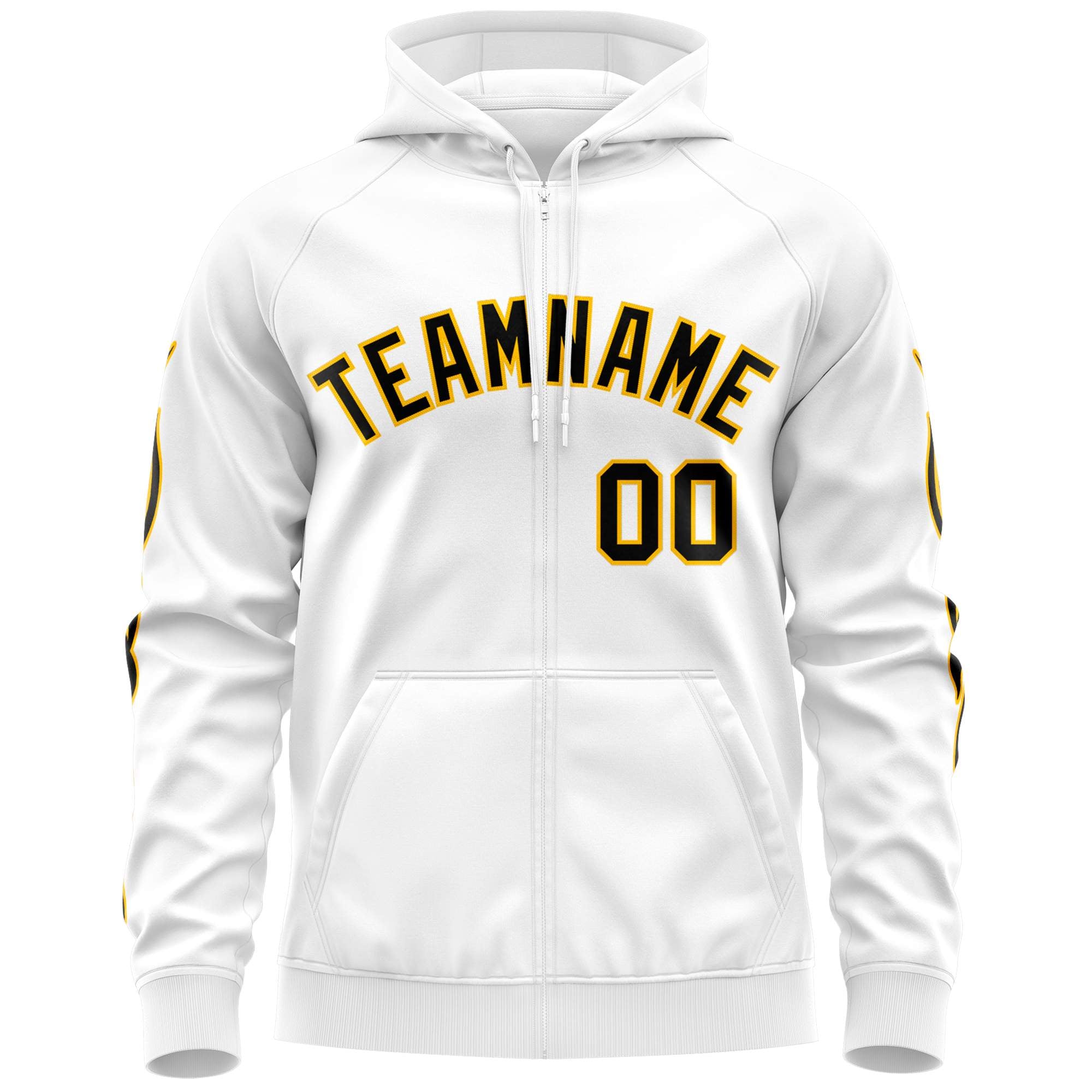 Custom Stitched White Black Sports Full-Zip Sweatshirt Hoodie with Flame| KXKSHOP