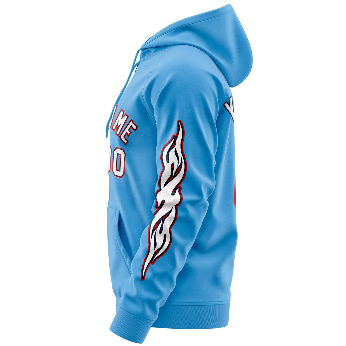 Custom Stitched Light Blue White Sports Full-Zip Sweatshirt Hoodie with Flame| KXKSHOP