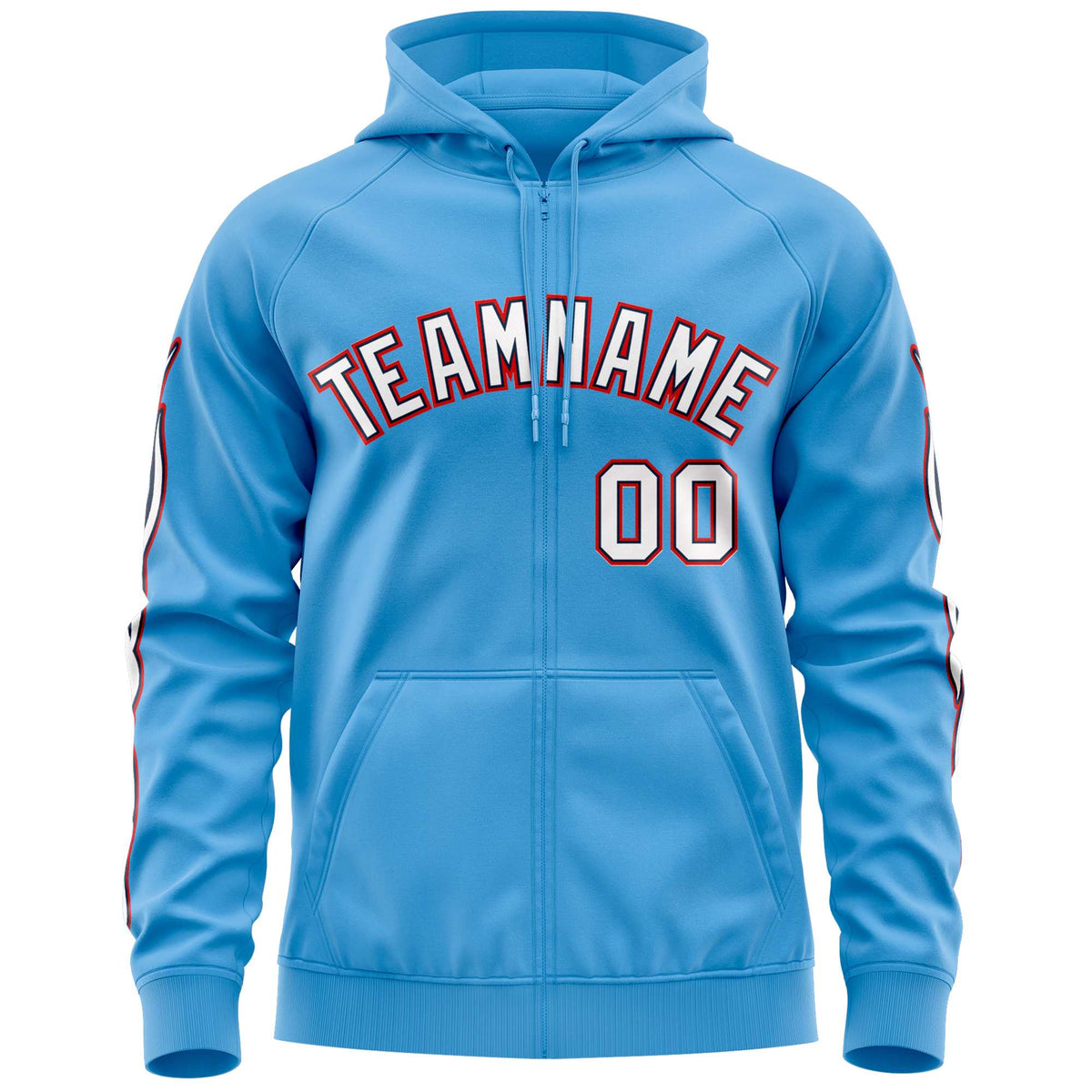 Custom Stitched Light Blue White Sports Full-Zip Sweatshirt Hoodie with Flame| KXKSHOP