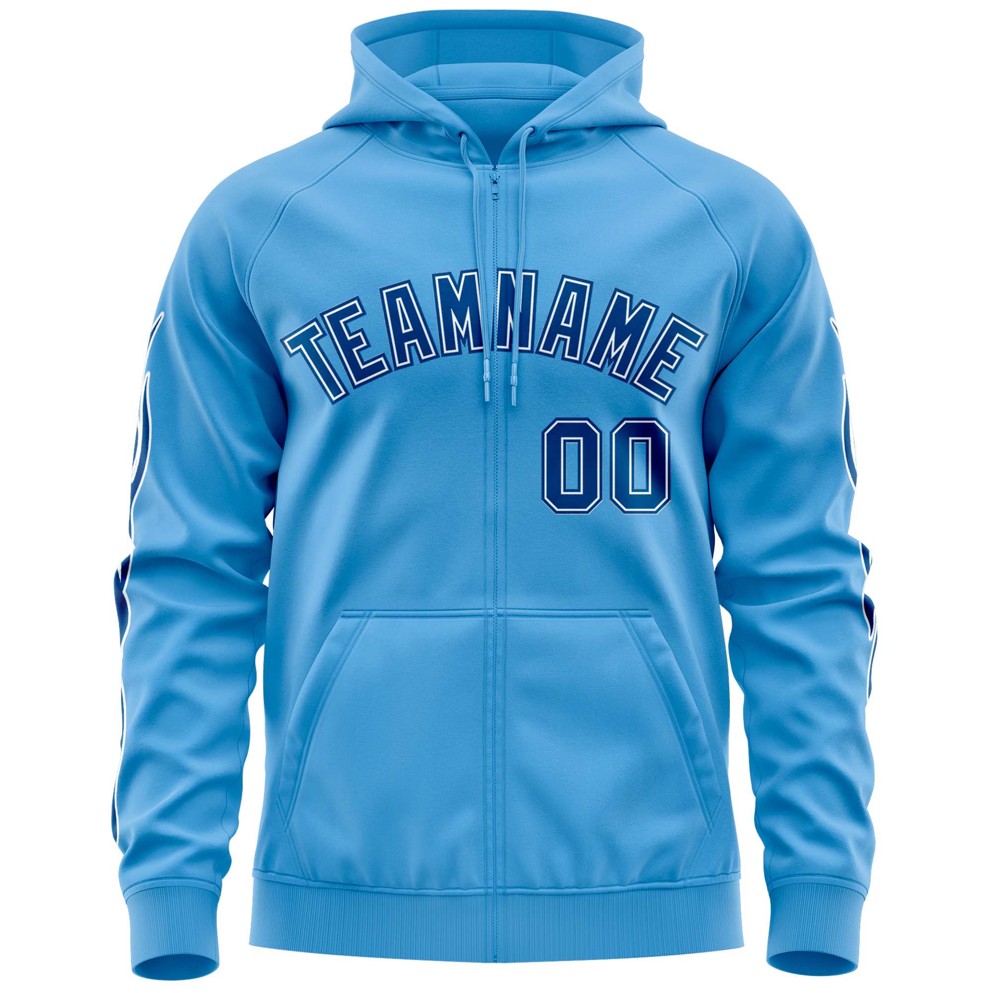 Custom Stitched Light Blue Royal Sports Full-Zip Sweatshirt Hoodie with Flame| KXKSHOP