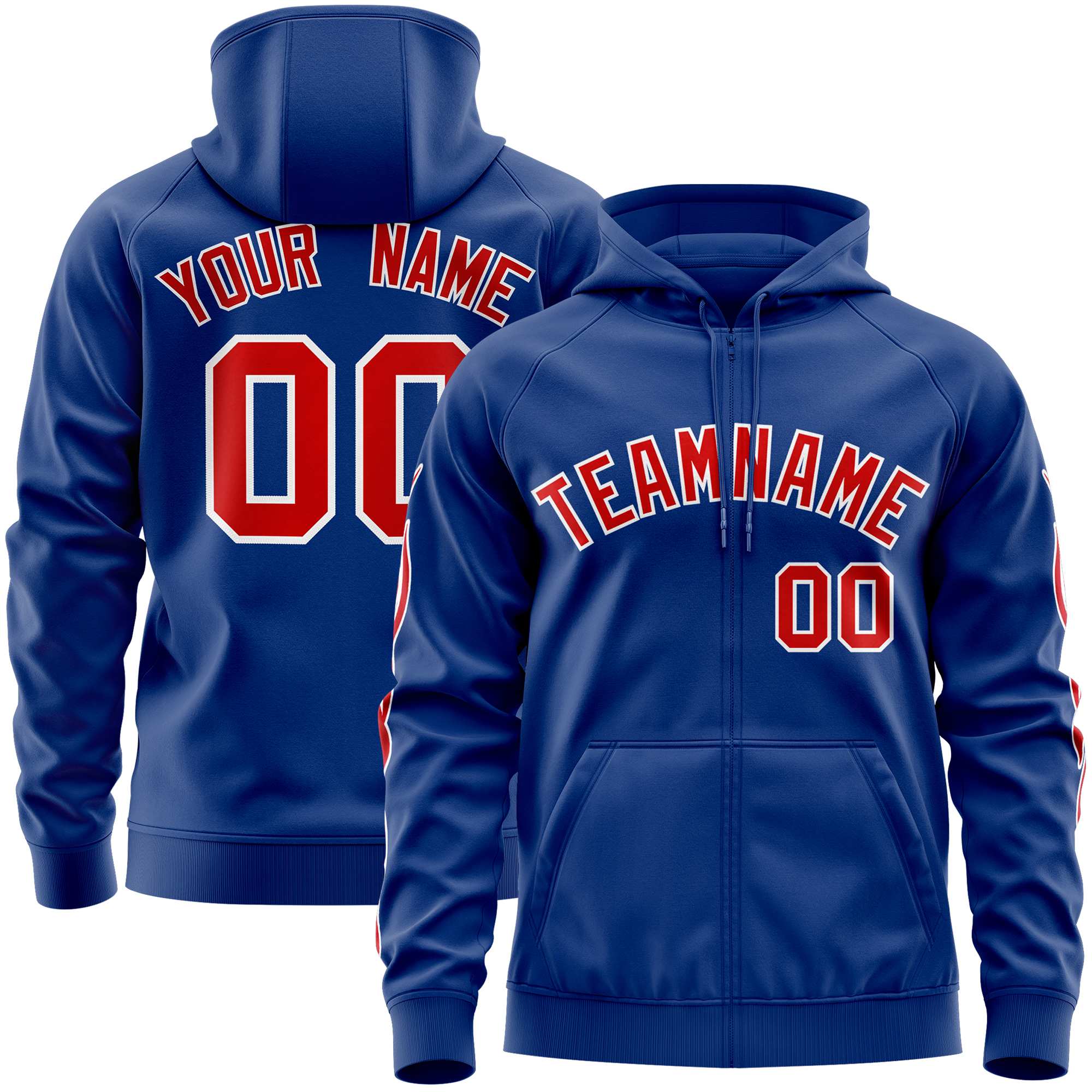 Custom Stitched Royal Red Sports Full-Zip Sweatshirt Hoodie with Flame| KXKSHOP