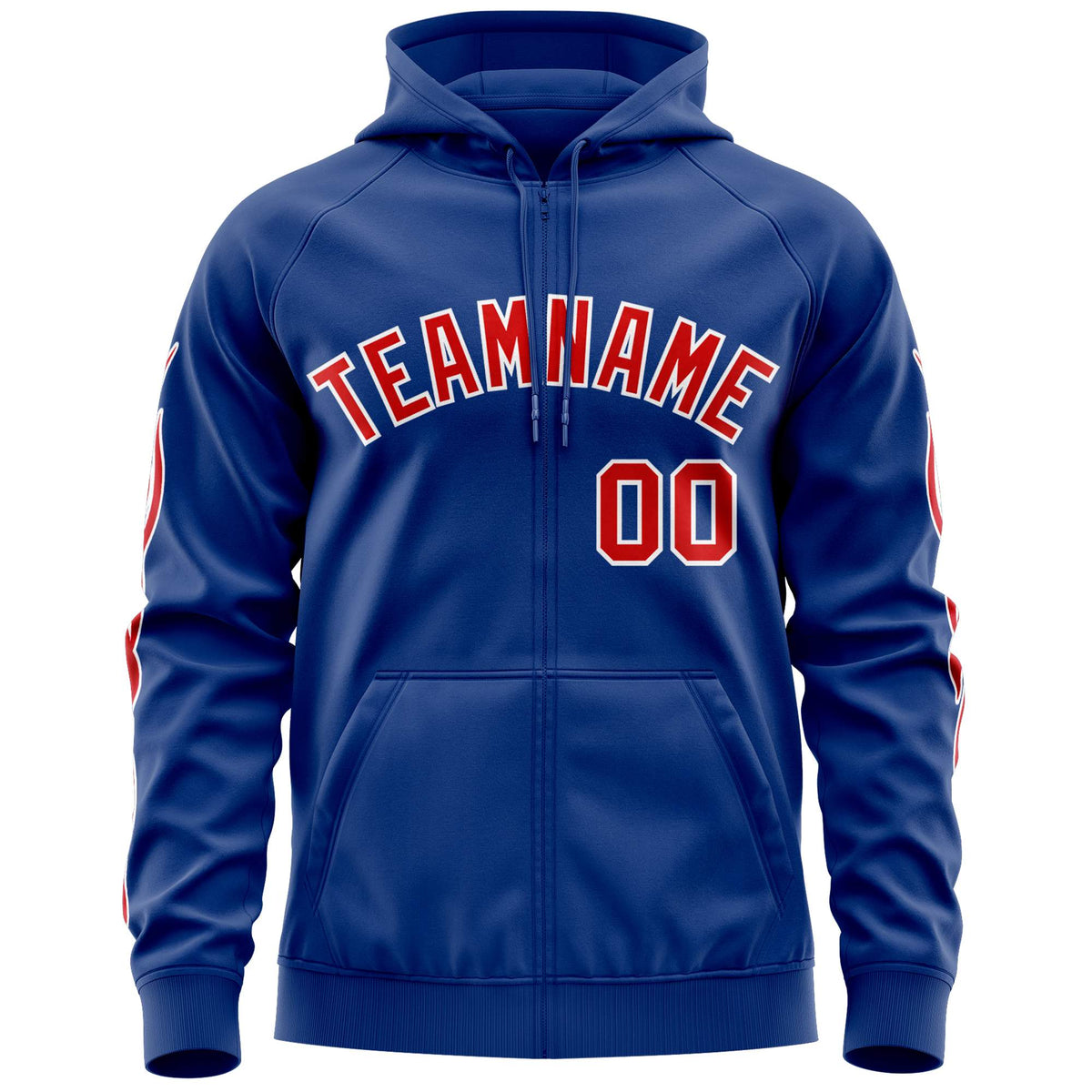Custom Stitched Royal Red Sports Full-Zip Sweatshirt Hoodie with Flame| KXKSHOP