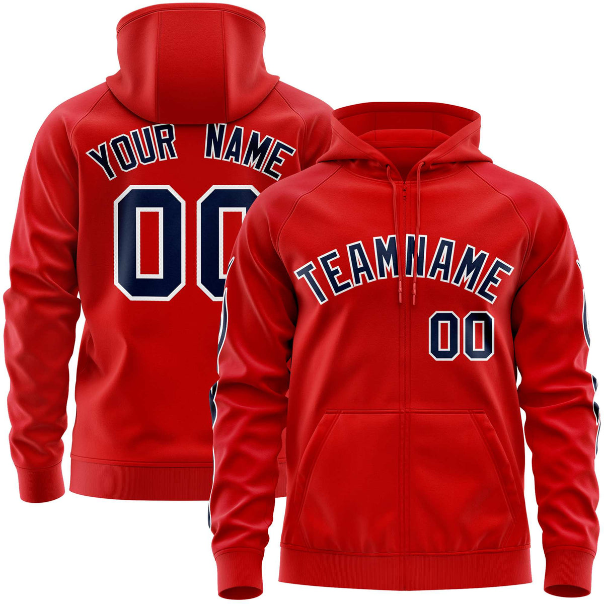 Custom Stitched Red Navy Sports Full-Zip Sweatshirt Hoodie with Flame| KXKSHOP