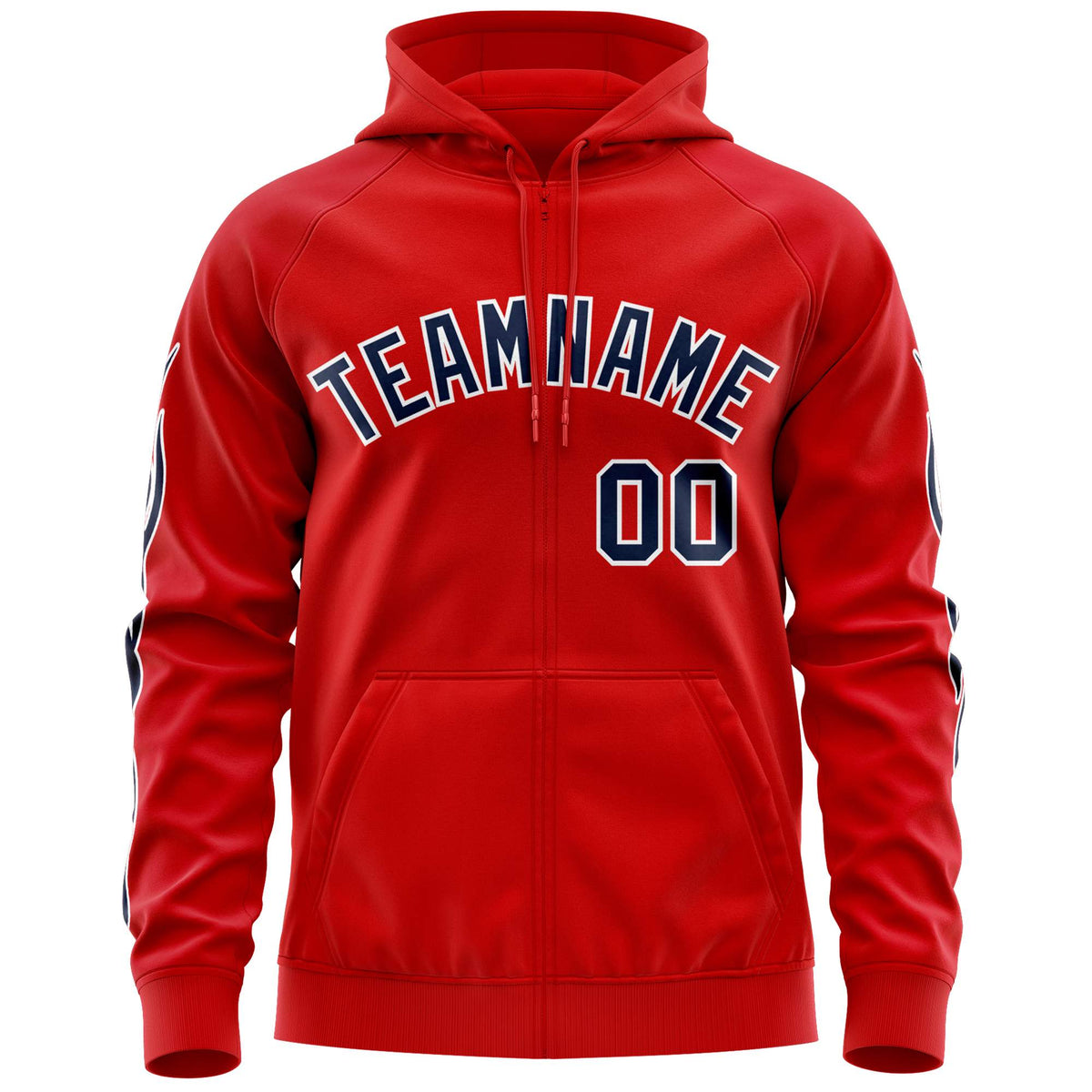 Custom Stitched Red Navy Sports Full-Zip Sweatshirt Hoodie with Flame| KXKSHOP