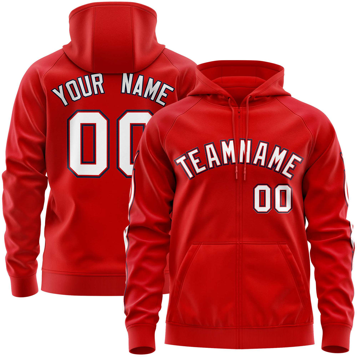 Custom Stitched Red White Sports Full-Zip Sweatshirt Hoodie with Flame| KXKSHOP