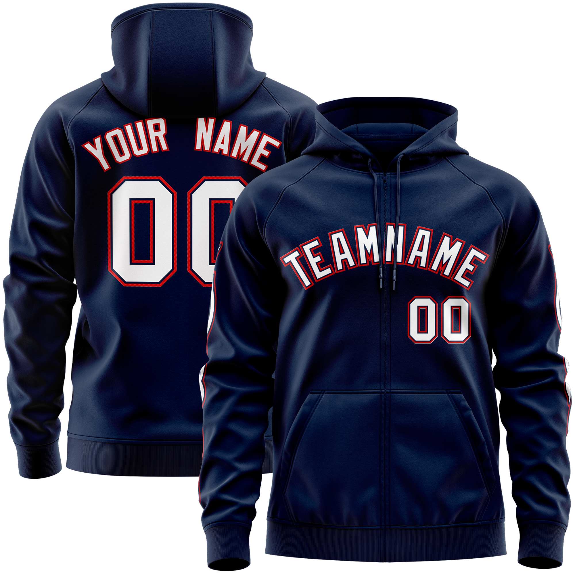 Custom Stitched Navy White Sports Full-Zip Sweatshirt Hoodie with Flame| KXKSHOP