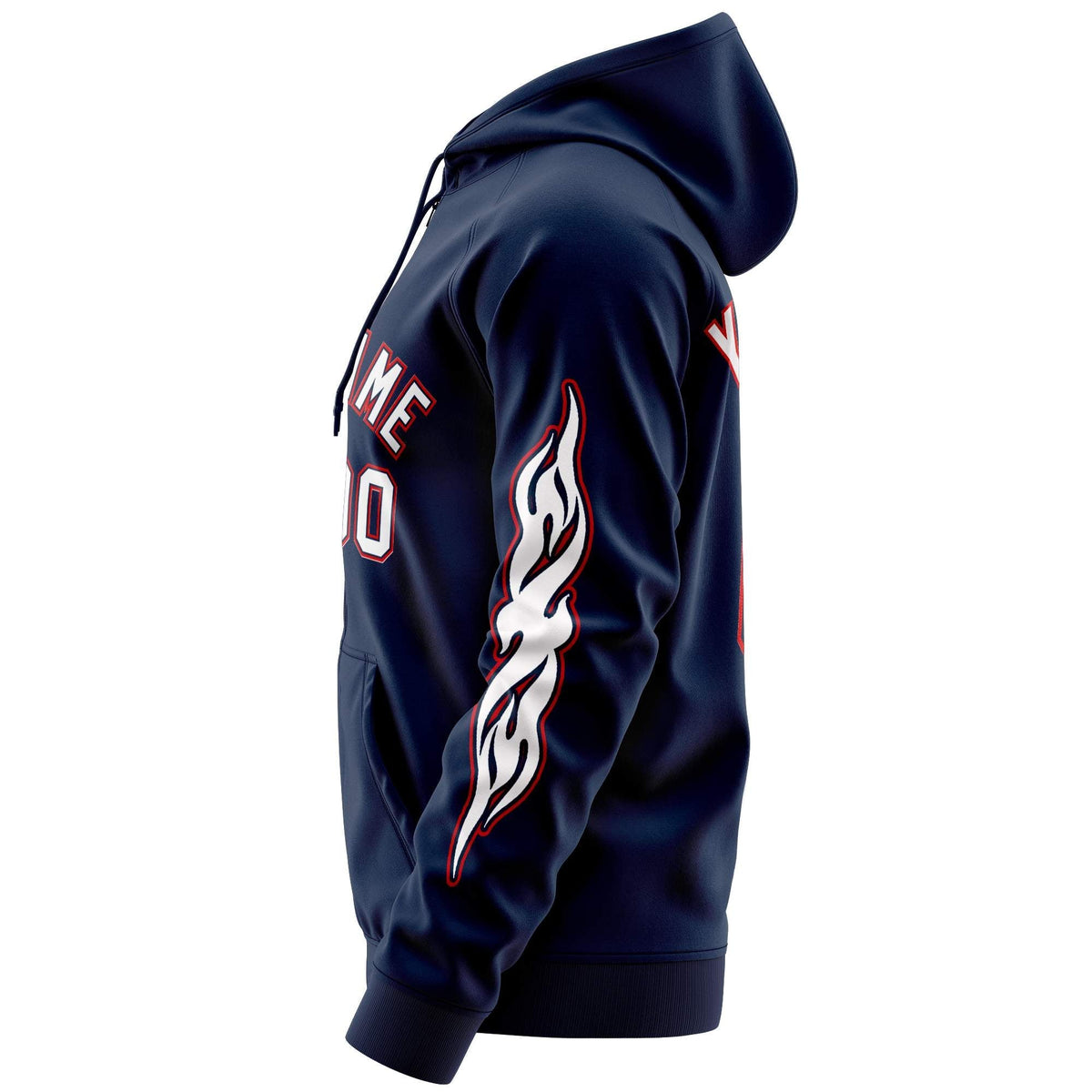 Custom Stitched Navy White Sports Full-Zip Sweatshirt Hoodie with Flame| KXKSHOP