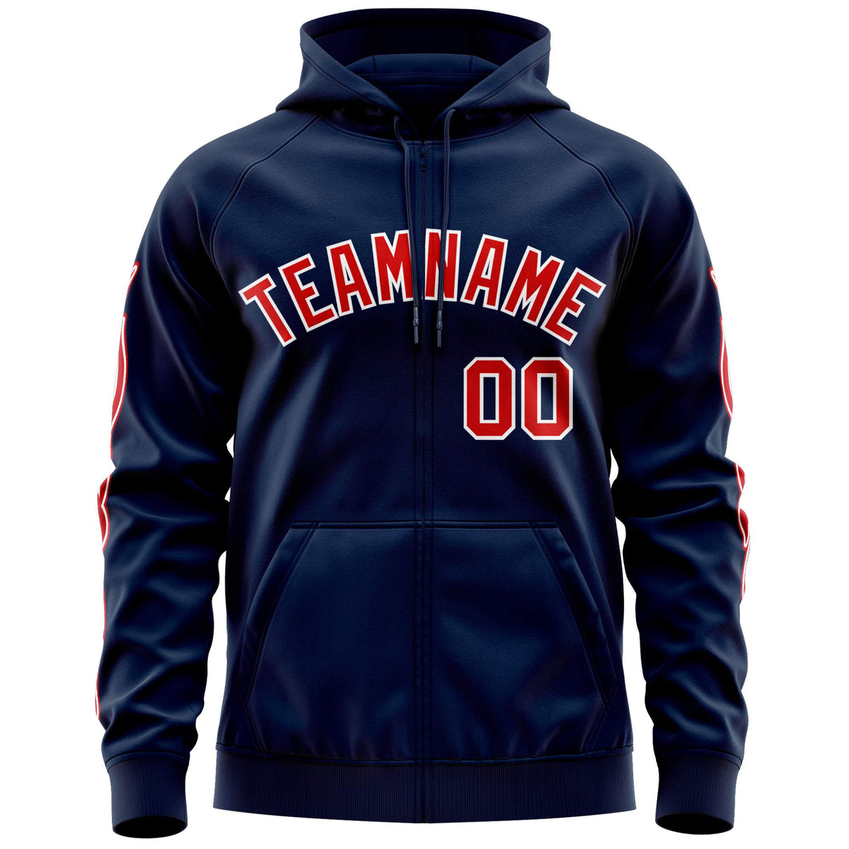 Custom Stitched Navy Red Sports Full-Zip Sweatshirt Hoodie with Flame| KXKSHOP