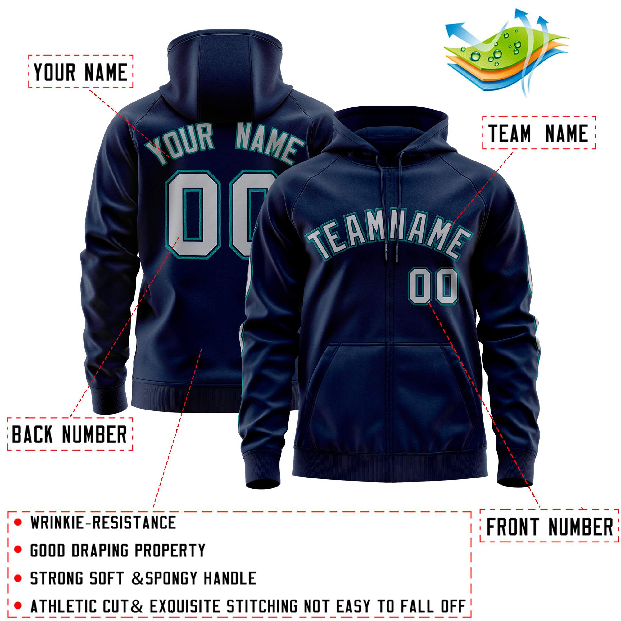 Custom Stitched Navy Gray Sports Full-Zip Sweatshirt Hoodie with Flame| KXKSHOP