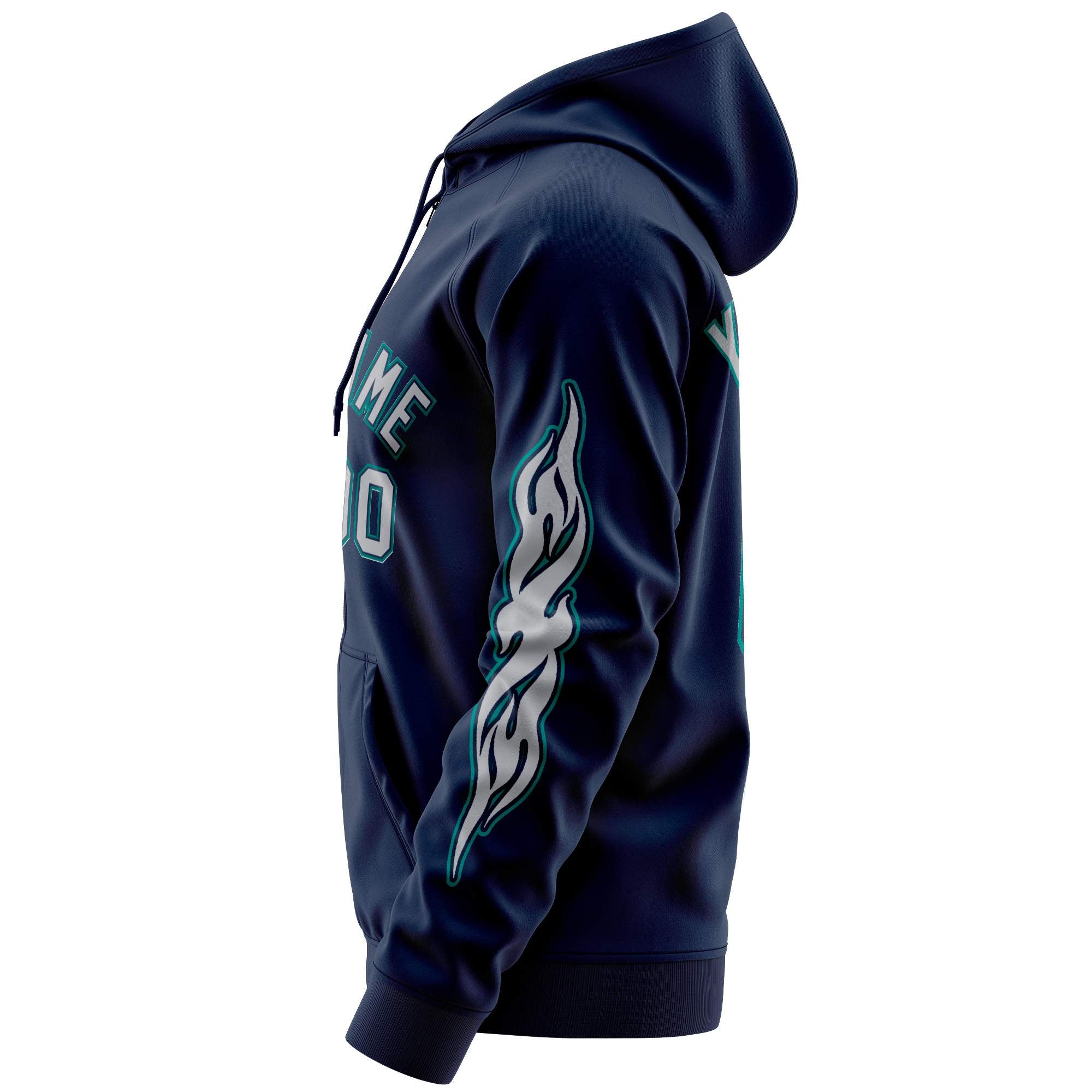 Custom Stitched Navy Gray Sports Full-Zip Sweatshirt Hoodie with Flame| KXKSHOP