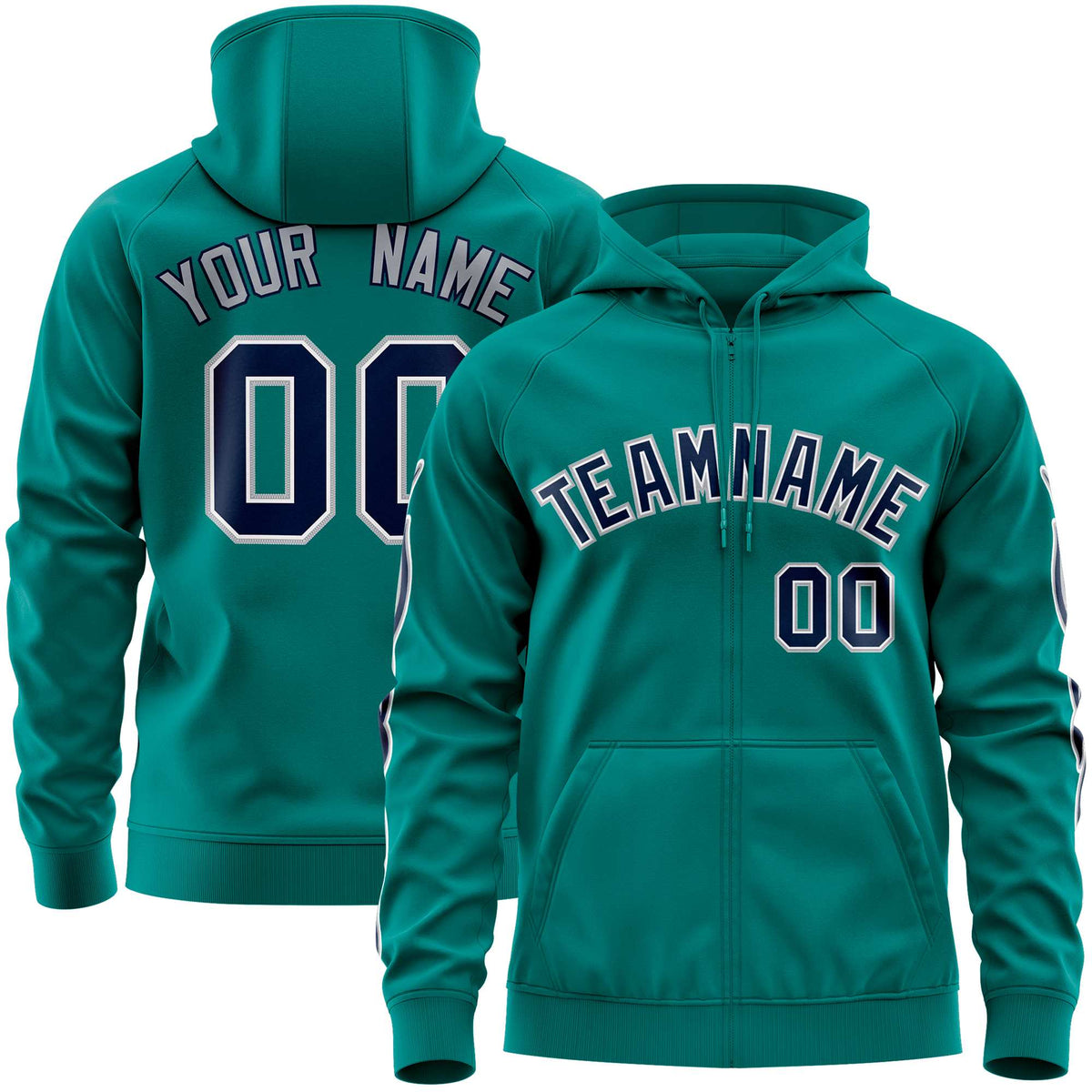 Custom Stitched Aqua Navy Sports Full-Zip Sweatshirt Hoodie with Flame| KXKSHOP