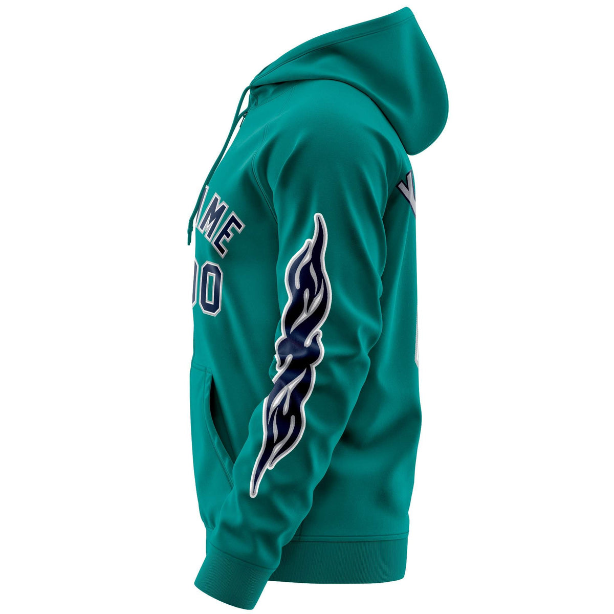Custom Stitched Aqua Navy Sports Full-Zip Sweatshirt Hoodie with Flame| KXKSHOP