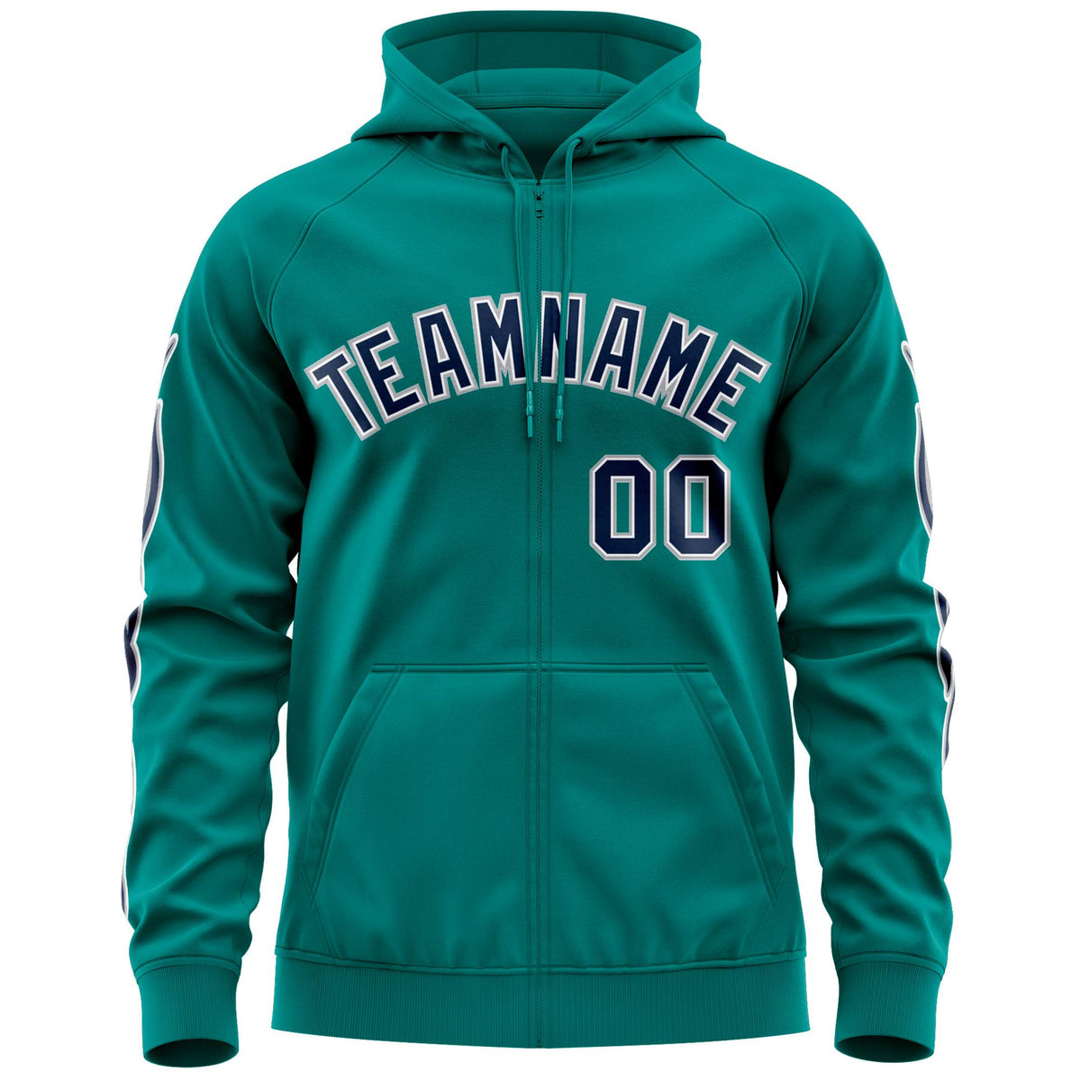 Custom Stitched Aqua Navy Sports Full-Zip Sweatshirt Hoodie with Flame| KXKSHOP