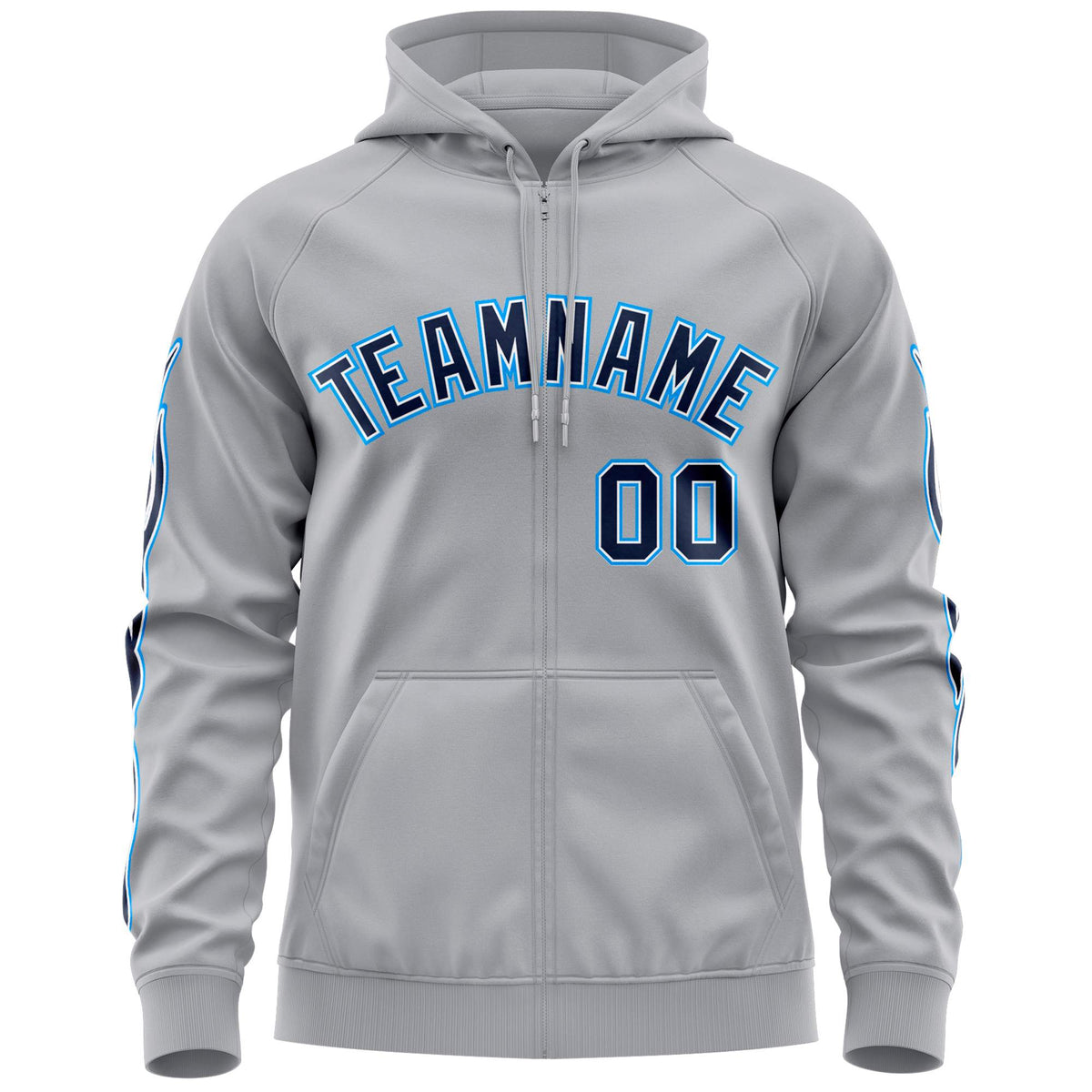 Custom Stitched Gray Navy Sports Full-Zip Sweatshirt Hoodie with Flame| KXKSHOP