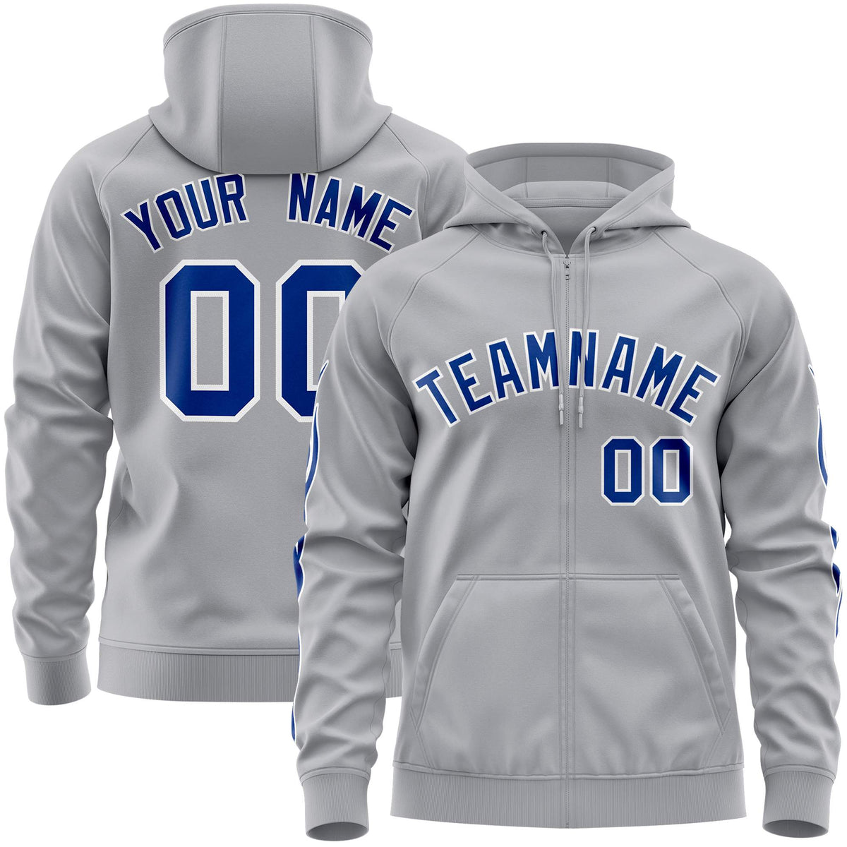 Custom Stitched Gray Royal Sports Full-Zip Sweatshirt Hoodie with Flame| KXKSHOP