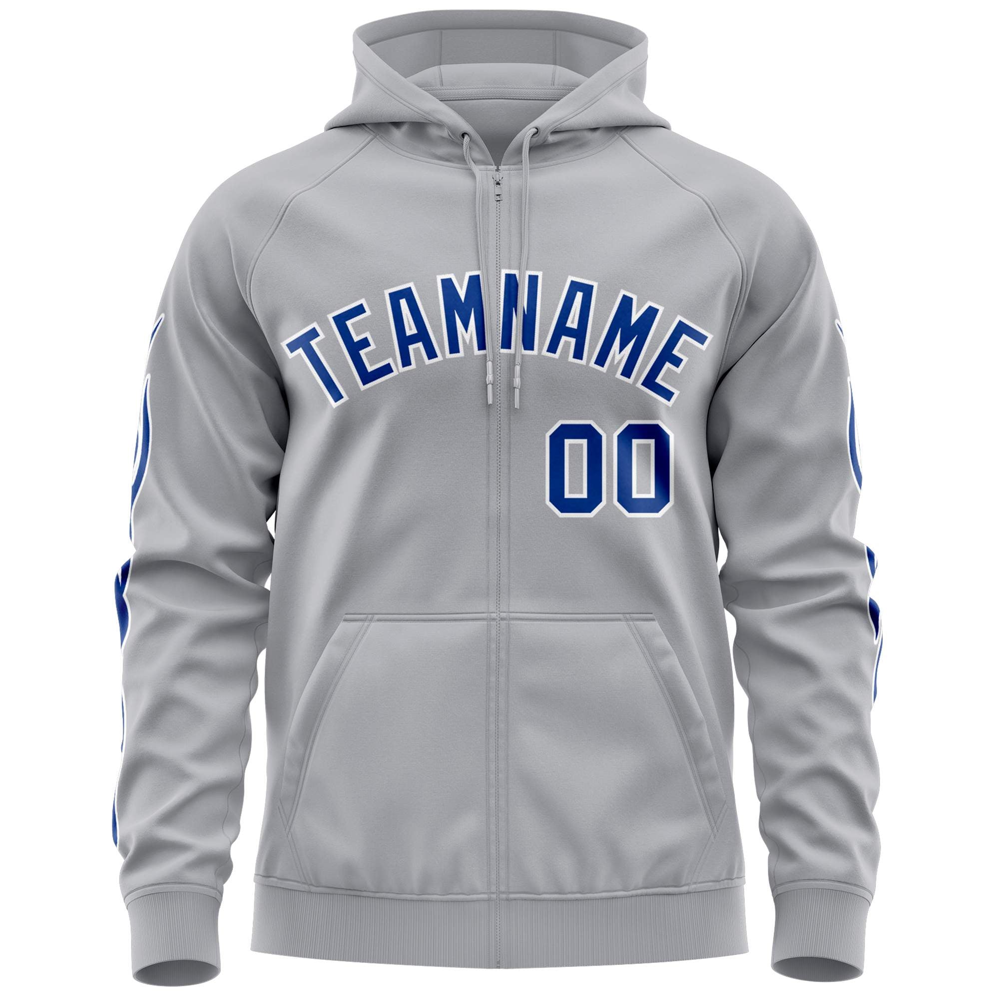 Custom Stitched Gray Royal Sports Full-Zip Sweatshirt Hoodie with Flame| KXKSHOP