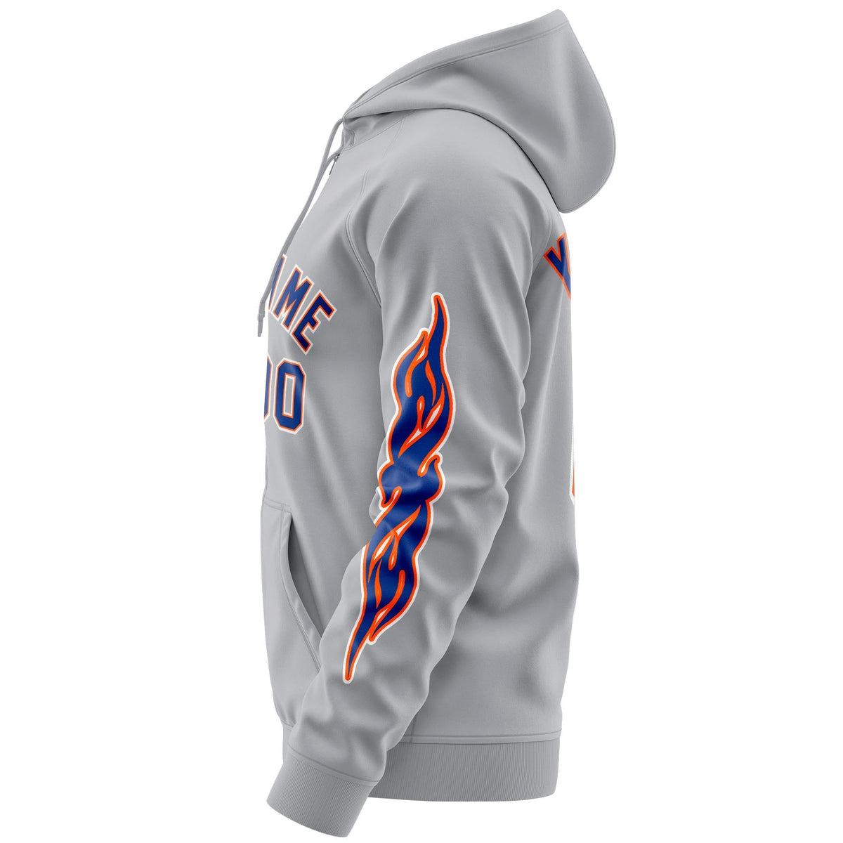 Custom Stitched Gray Royal Sports Full-Zip Sweatshirt Hoodie with Flame| KXKSHOP
