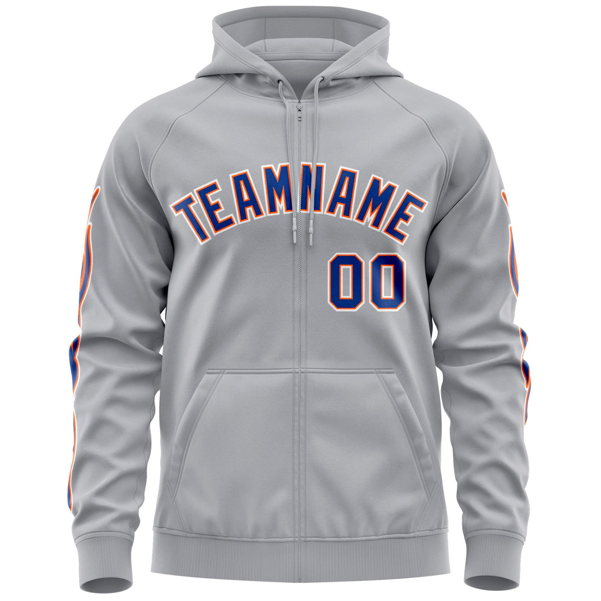 Custom Stitched Gray Royal Sports Full-Zip Sweatshirt Hoodie with Flame| KXKSHOP