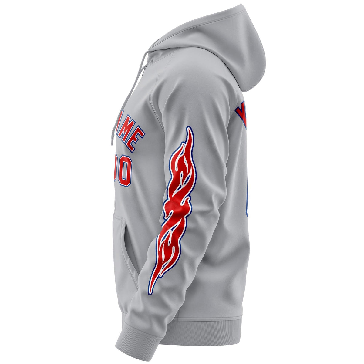 Custom Stitched Gray Red Sports Full-Zip Sweatshirt Hoodie with Flame| KXKSHOP