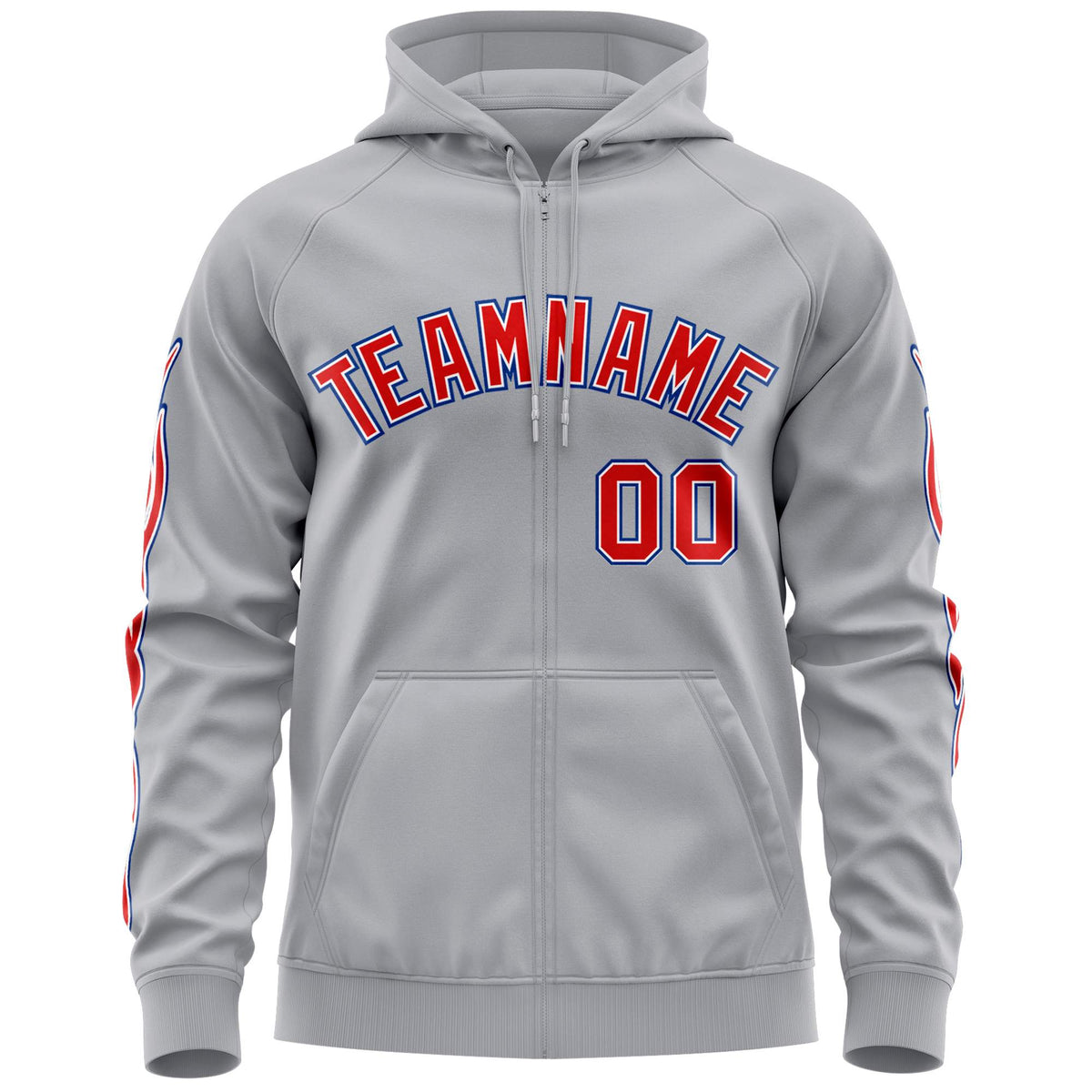 Custom Stitched Gray Red Sports Full-Zip Sweatshirt Hoodie with Flame| KXKSHOP