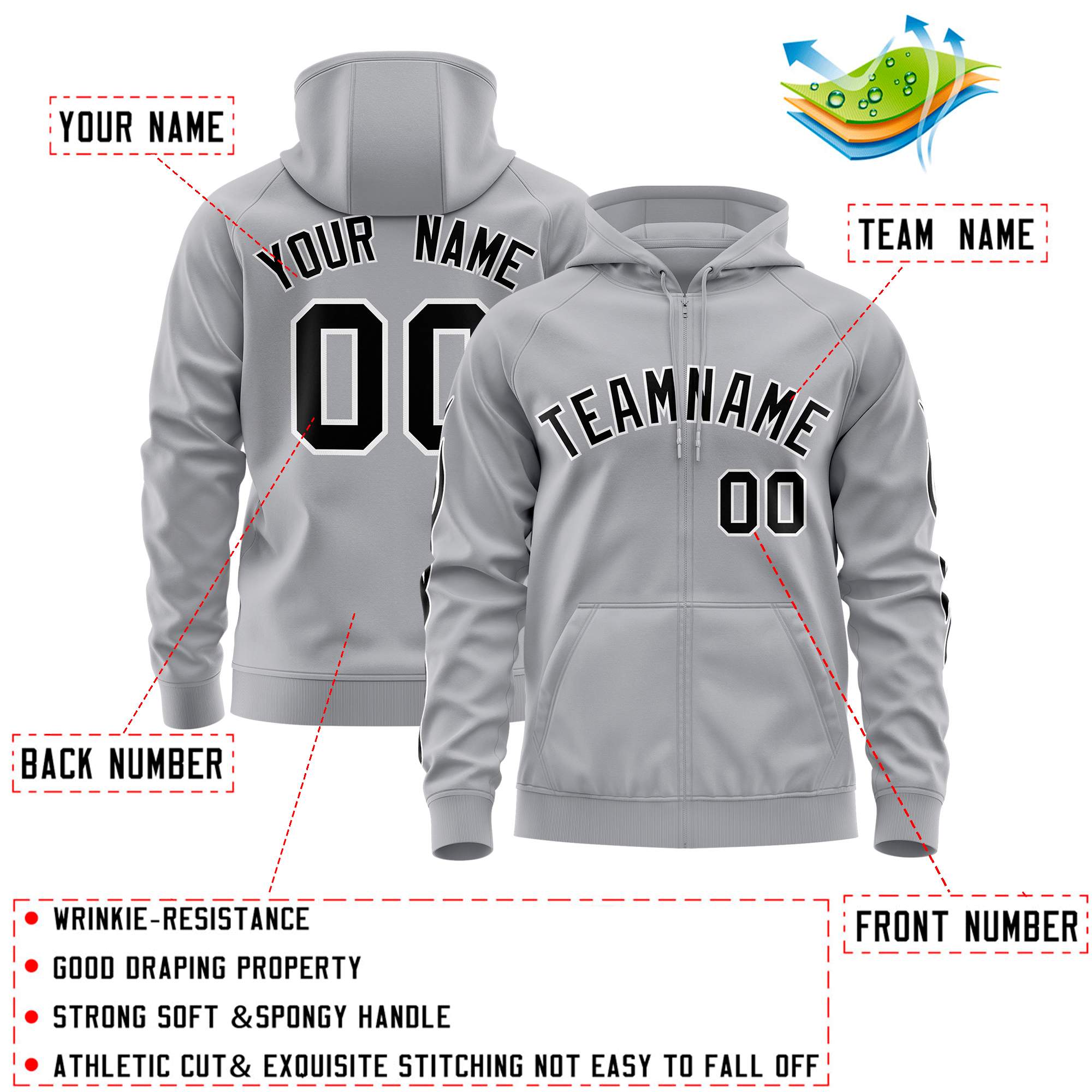 Custom Stitched Gray Black Sports Full-Zip Sweatshirt Hoodie with Flame| KXKSHOP