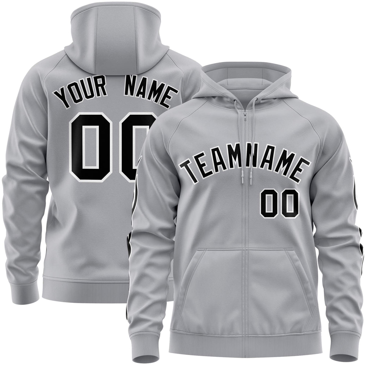 Custom Stitched Gray Black Sports Full-Zip Sweatshirt Hoodie with Flame| KXKSHOP