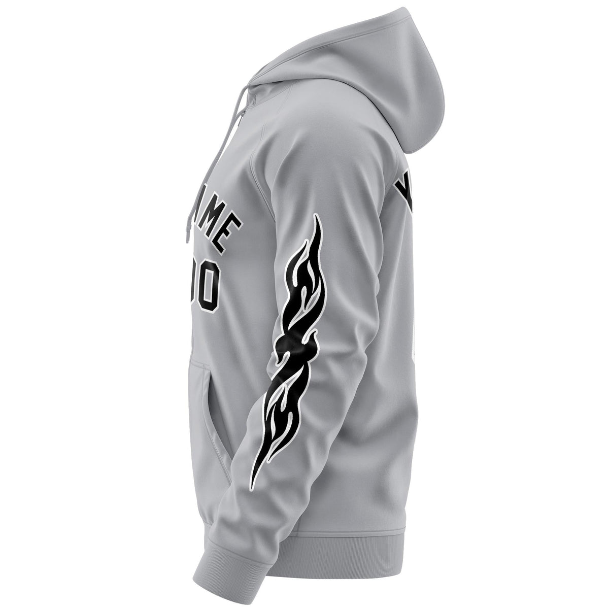 Custom Stitched Gray Black Sports Full-Zip Sweatshirt Hoodie with Flame| KXKSHOP