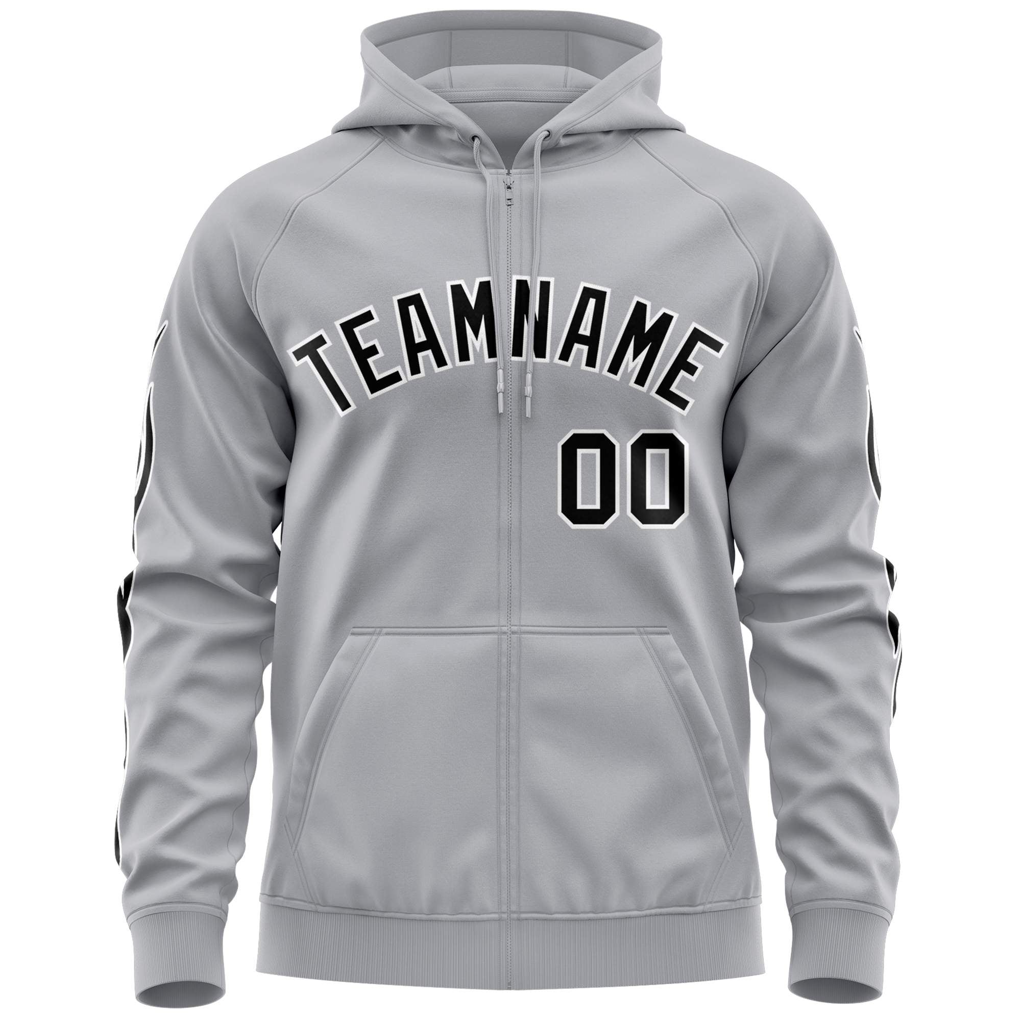 Custom Stitched Gray Black Sports Full-Zip Sweatshirt Hoodie with Flame| KXKSHOP