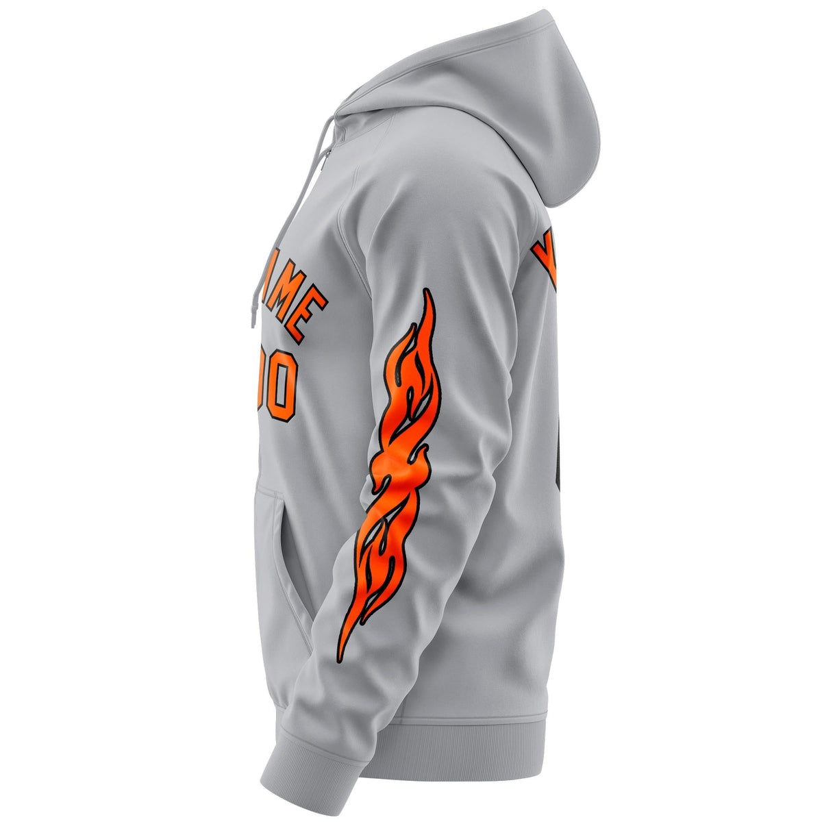 Custom Stitched Gray Orange Sports Full-Zip Sweatshirt Hoodie with Flame| KXKSHOP