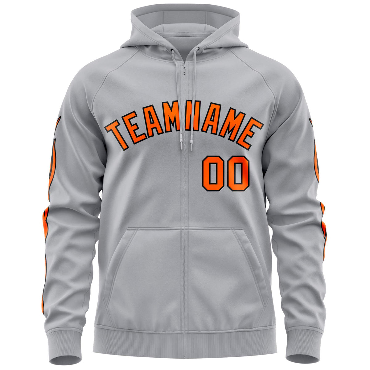 Custom Stitched Gray Orange Sports Full-Zip Sweatshirt Hoodie with Flame| KXKSHOP