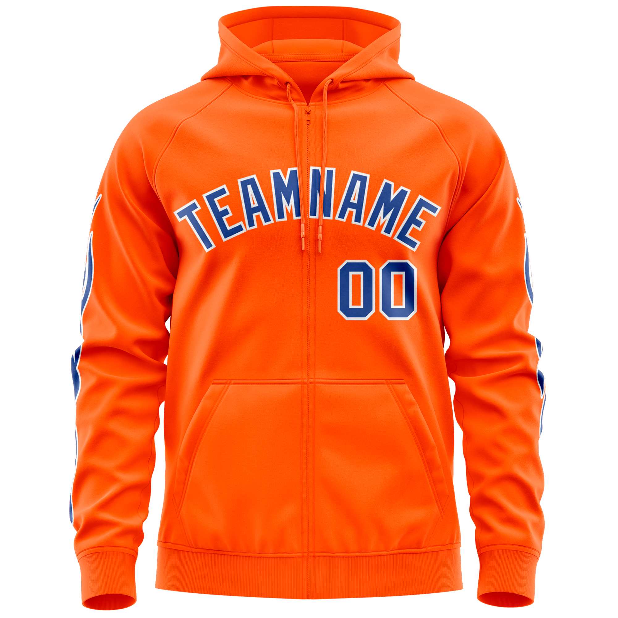 Custom Stitched Orange Royal Sports Full-Zip Sweatshirt Hoodie with Flame| KXKSHOP