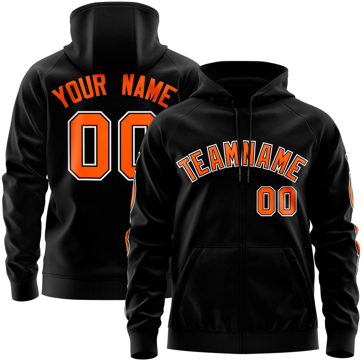 Custom Stitched Black Orange Sports Full-Zip Sweatshirt Hoodie with Flame| KXKSHOP