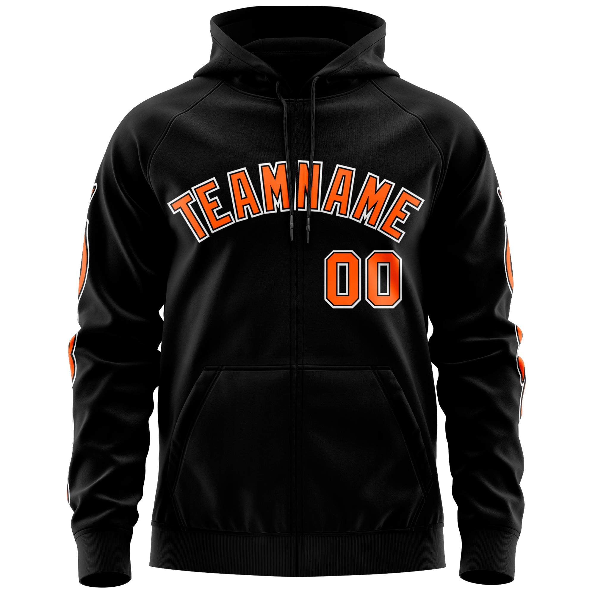 Custom Stitched Black Orange Sports Full-Zip Sweatshirt Hoodie with Flame| KXKSHOP