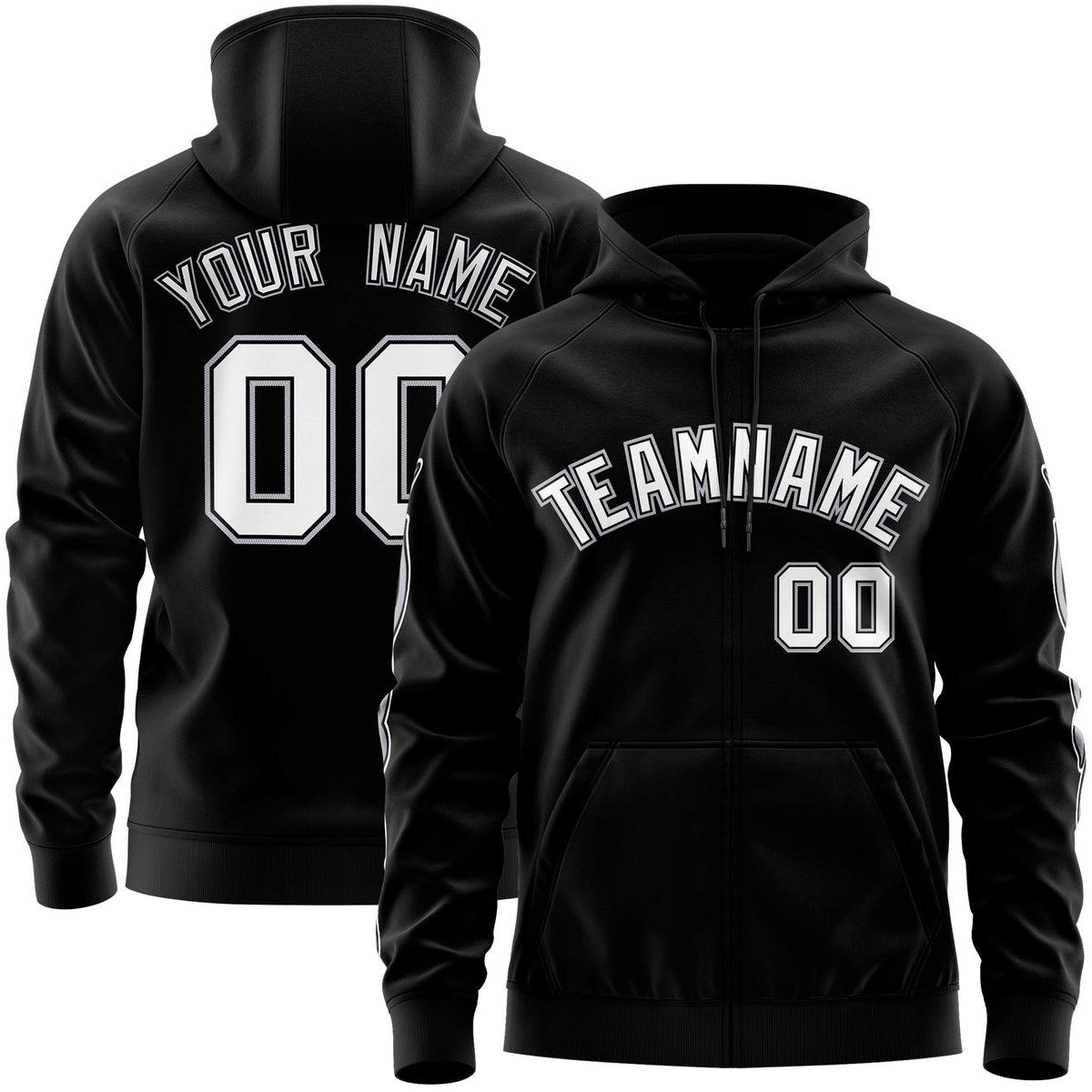 Custom Stitched Black White Sports Full-Zip Sweatshirt Hoodie with Flame| KXKSHOP