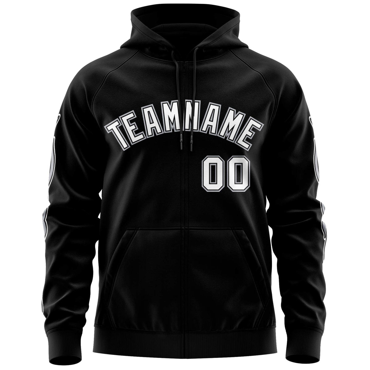 Custom Stitched Black White Sports Full-Zip Sweatshirt Hoodie with Flame| KXKSHOP