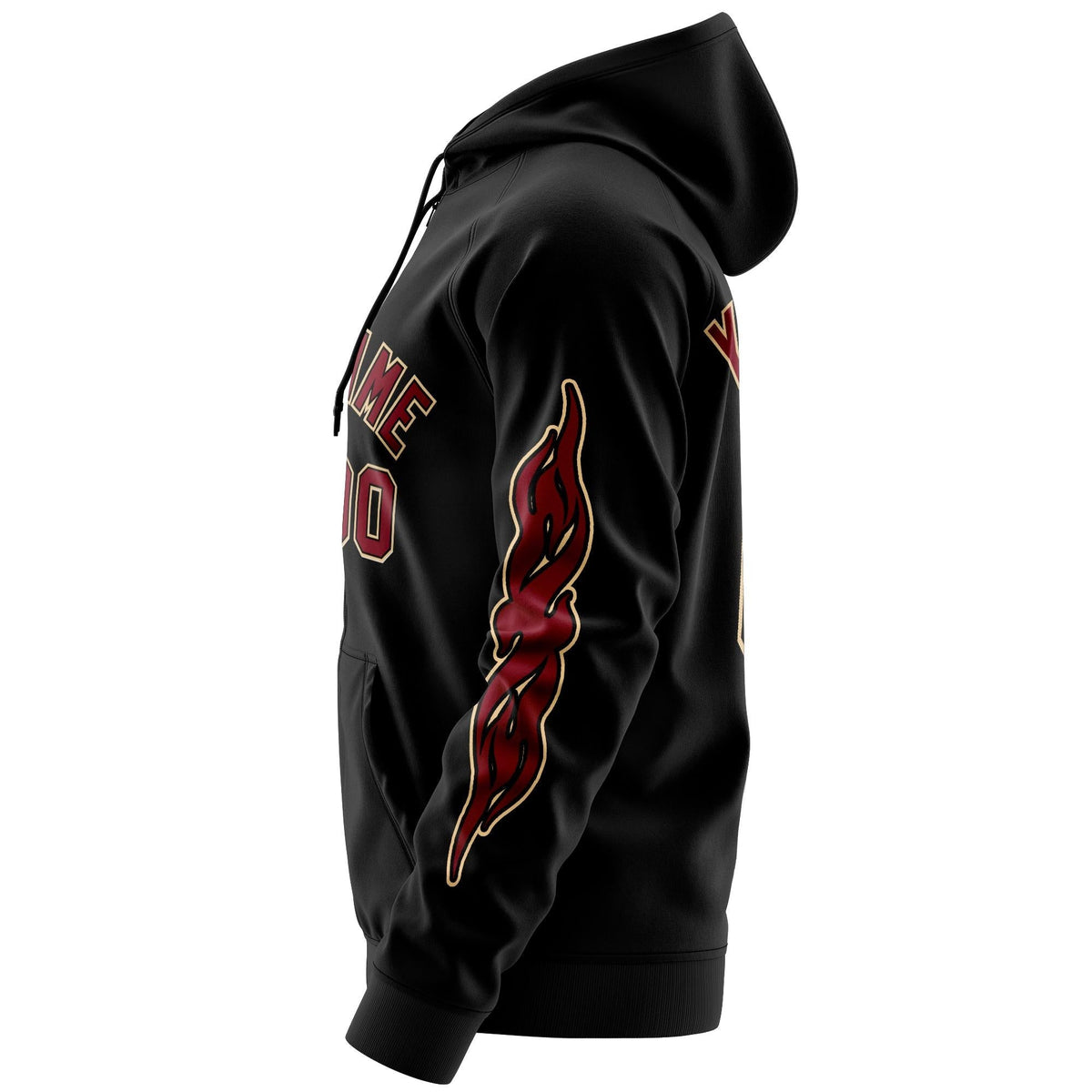 Custom Stitched Black Crimson Sports Full-Zip Sweatshirt Hoodie with Flame| KXKSHOP