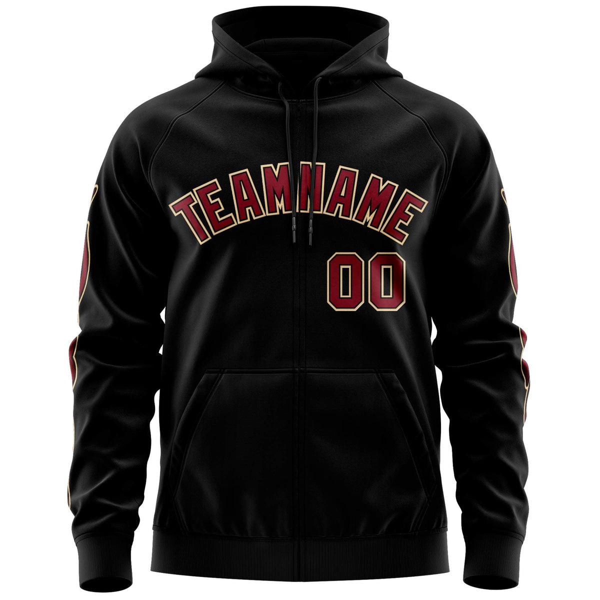 Custom Stitched Black Crimson Sports Full-Zip Sweatshirt Hoodie with Flame| KXKSHOP