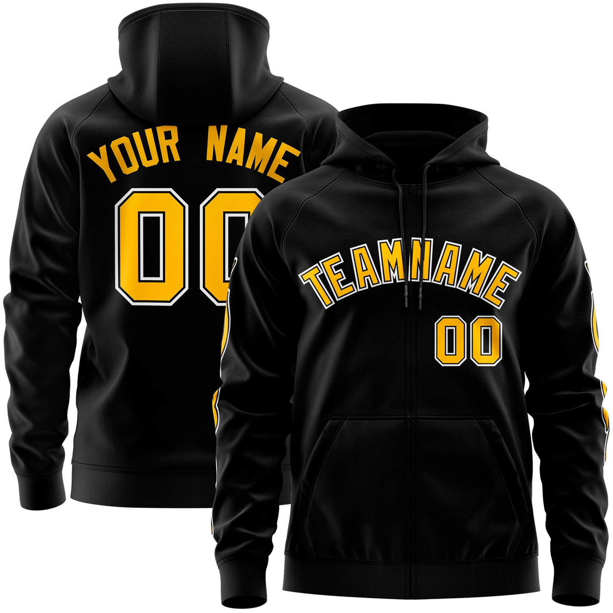 Custom Stitched Black Gold Sports Full-Zip Sweatshirt Hoodie with Flame| KXKSHOP